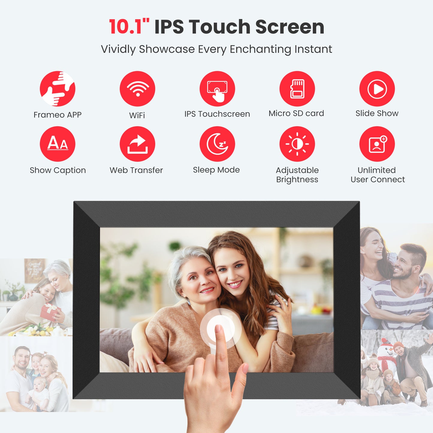 Frameo WiFi Digital Picture Frame, TEMASH 10.1" Digital Photo Frame 32G Memory with 1280*800 IPS Touchscreen, Wall Mount Auto Rotate Electronic Picture Frame, Gift for A Loved One!