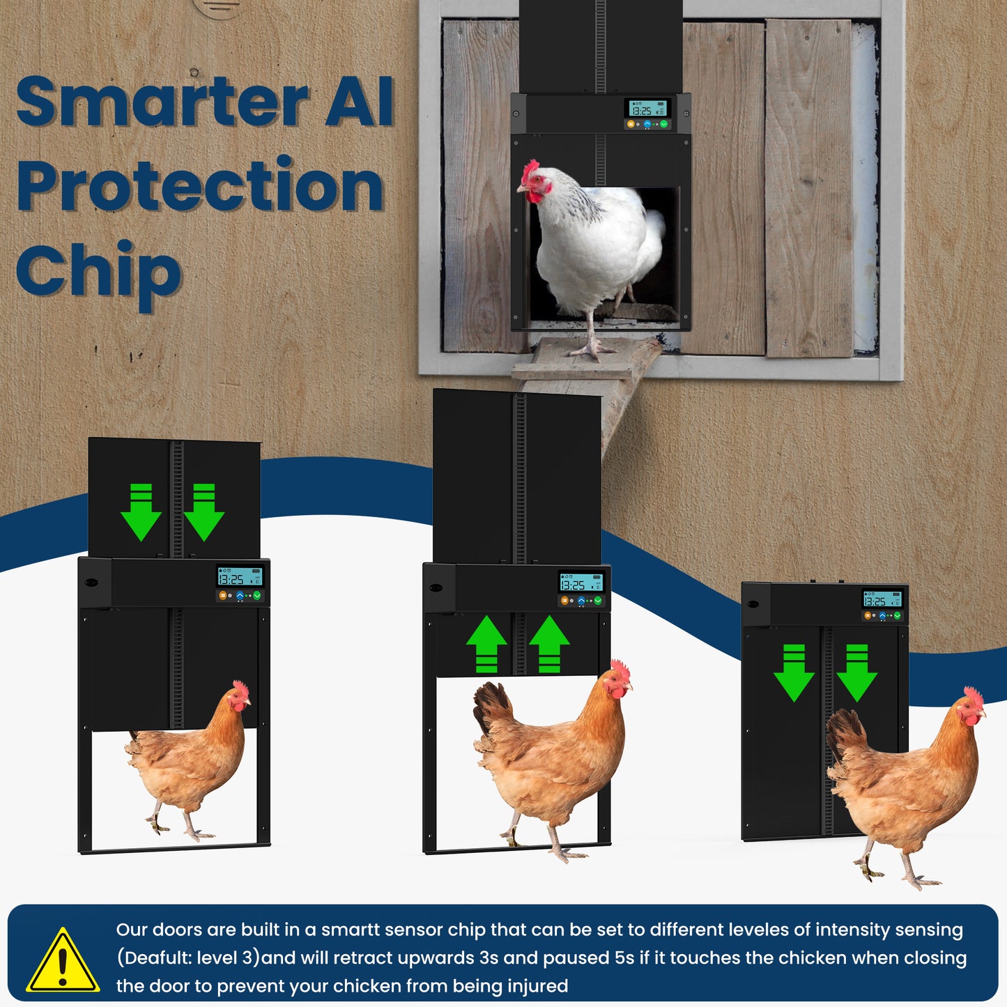 Solar Automatic Chicken Coop Door, Mollan Chicken Coop Door Opener with LCD Screen, light Sensor/ Timer/ Remote control Auto chicken Doors, Anti pinch waterproof coop door, ideal for chicken Breeding