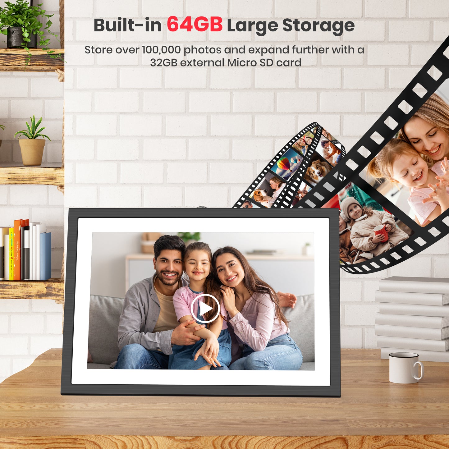 Frameo WiFi Digital Picture Frame, 10.1" Electronic Photo Frame with 1920x1200 FHD IPS Touchscreen, 64 GB Memory, Auto-Rotate, Send Photos and Videos from via Frameo App, Best Gift Choice!