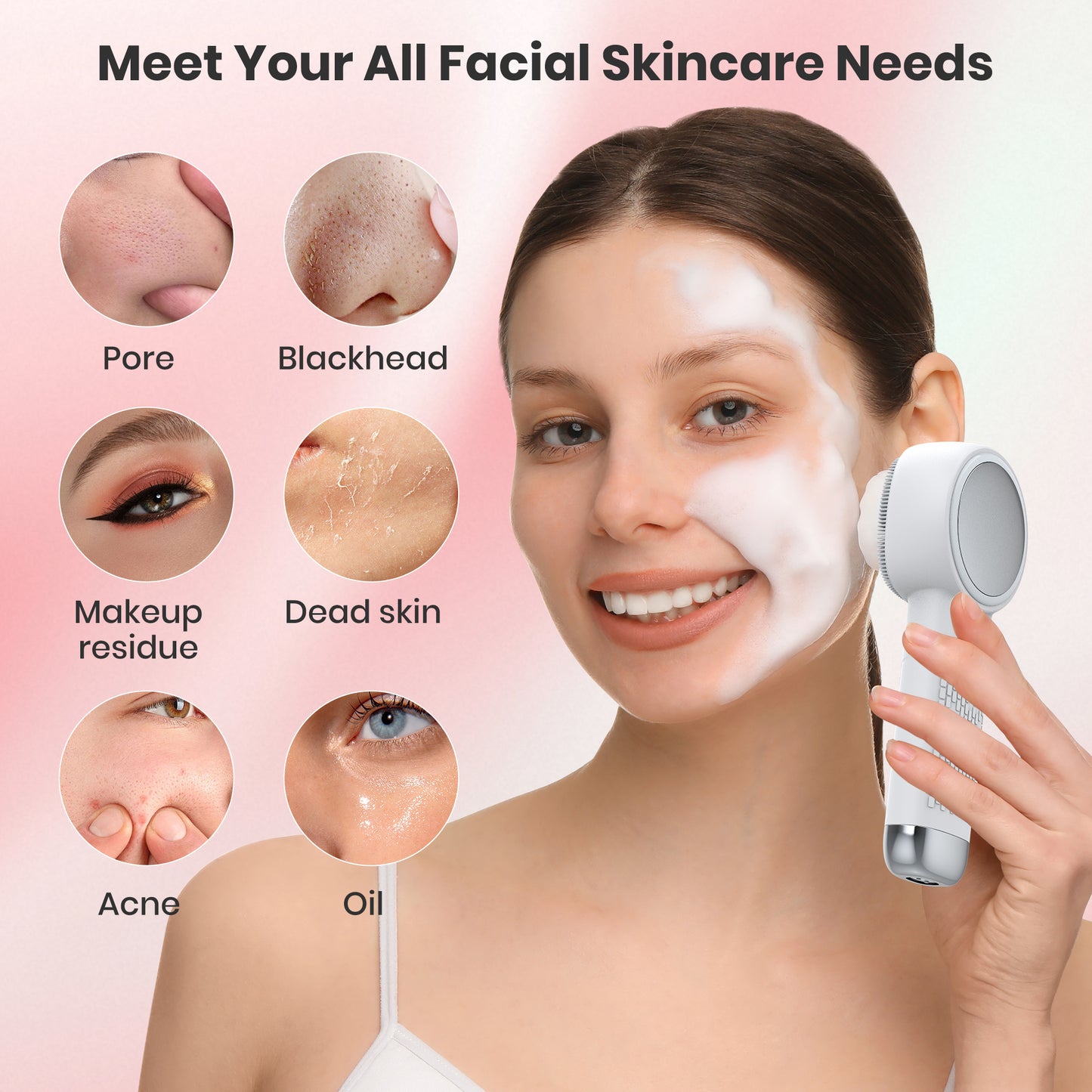 Facial Cleansing Brush, Msake Silicone Face Scrubber, Electric Face Brushes for Cleansing with Vibration, Hot and Cold Compress Modes, Sonic Face Cleanser for Men & Women Exfoliating and Massaging