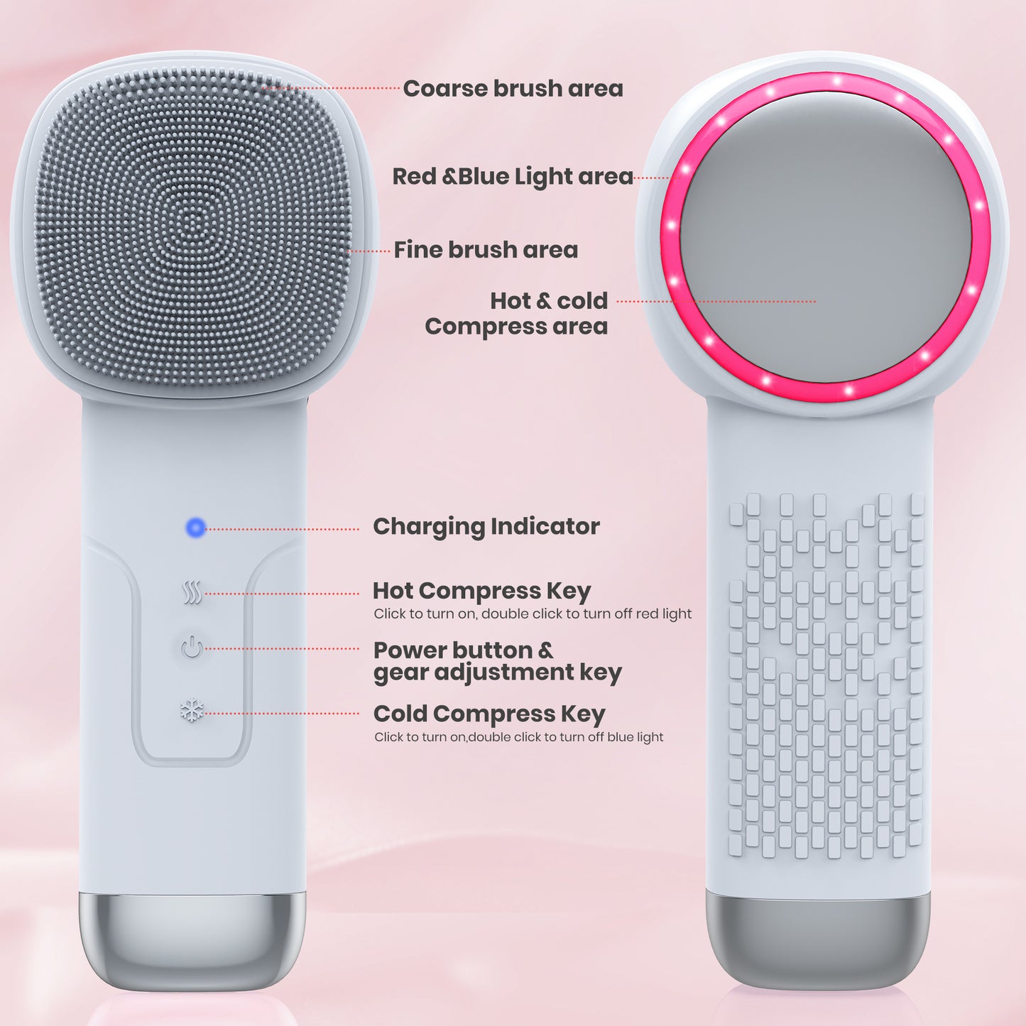 Facial Cleansing Brush, Msake Silicone Face Scrubber, Electric Face Brushes for Cleansing with Vibration, Hot and Cold Compress Modes, Sonic Face Cleanser for Men & Women Exfoliating and Massaging