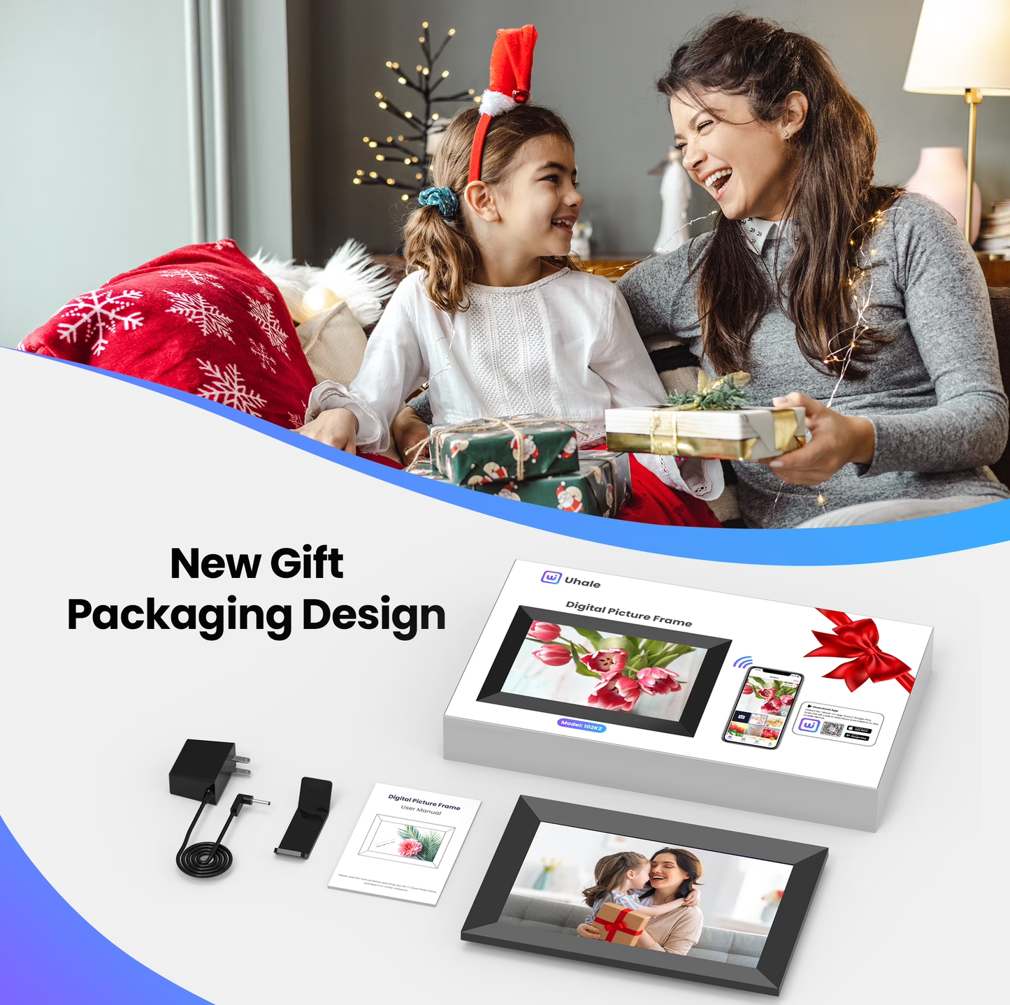Ricilar 10.1 inch Digital Photo Frame WiFi, 1280*800 HD IPS Touchscreen 32GB Electric Picture Frames Send Photos Videoes via Micro SD Card Uhale App From Anywhere
