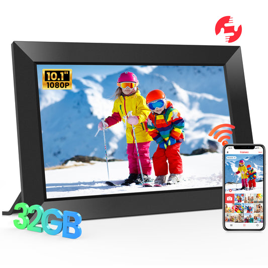 Frameo WiFi Digital Picture Frame, TEMASH 10.1" Digital Photo Frame 32G Memory with 1280*800 IPS Touchscreen, Wall Mount Auto Rotate Electronic Picture Frame, Gift for A Loved One!