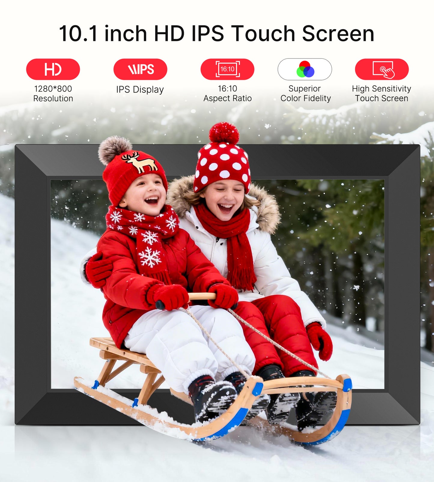 BIGASUO Digital Picture Frame, 10.1" Frameo Digital Frame WiFi with 32GB Memory, 1280x800 IPS Touch Screen, Send Photos/Videos from Your Phone Anywhere, Photo Gifts for Parents and Grandparents