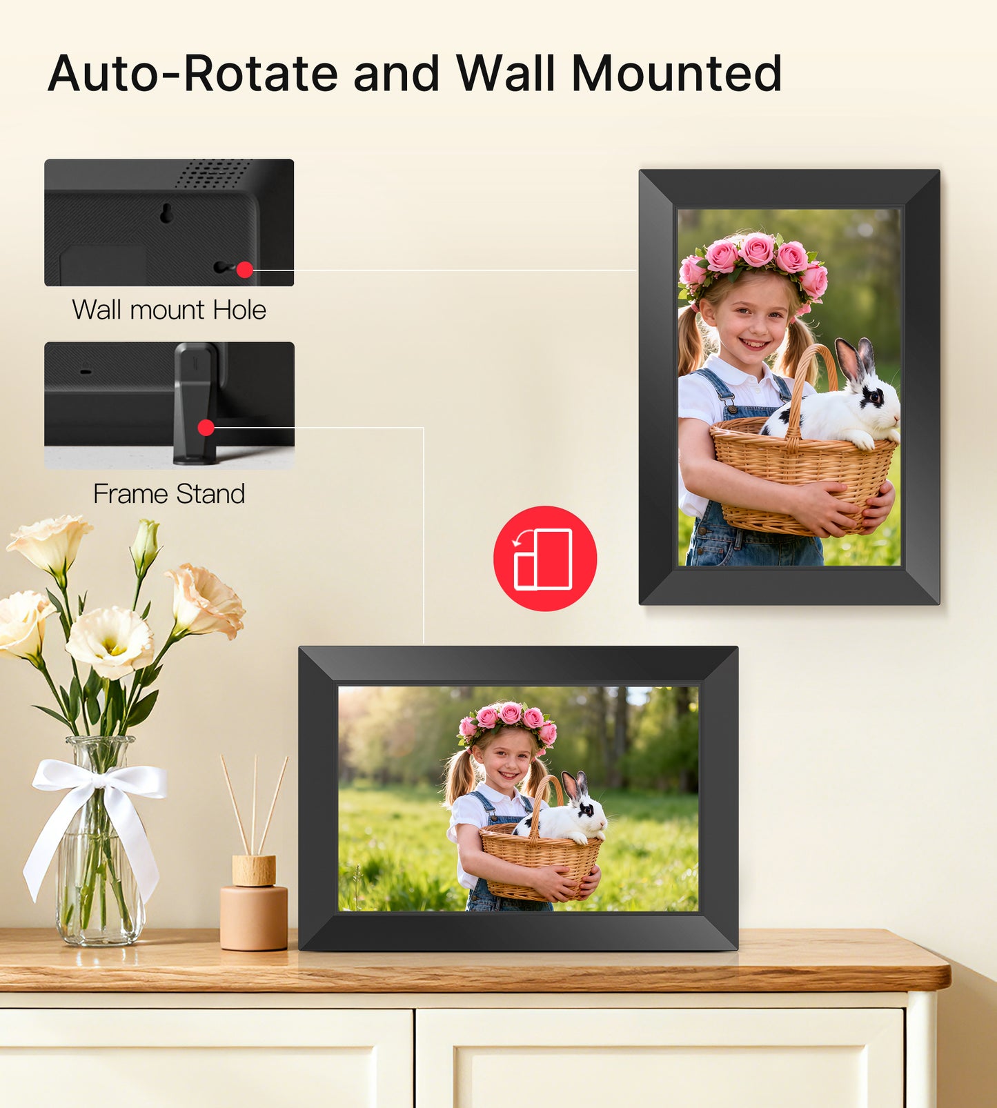 BIGASUO Digital Picture Frame, 10.1" Frameo Digital Frame WiFi with 32GB Memory, 1280x800 IPS Touch Screen, Send Photos/Videos from Your Phone Anywhere, Photo Gifts for Parents and Grandparents