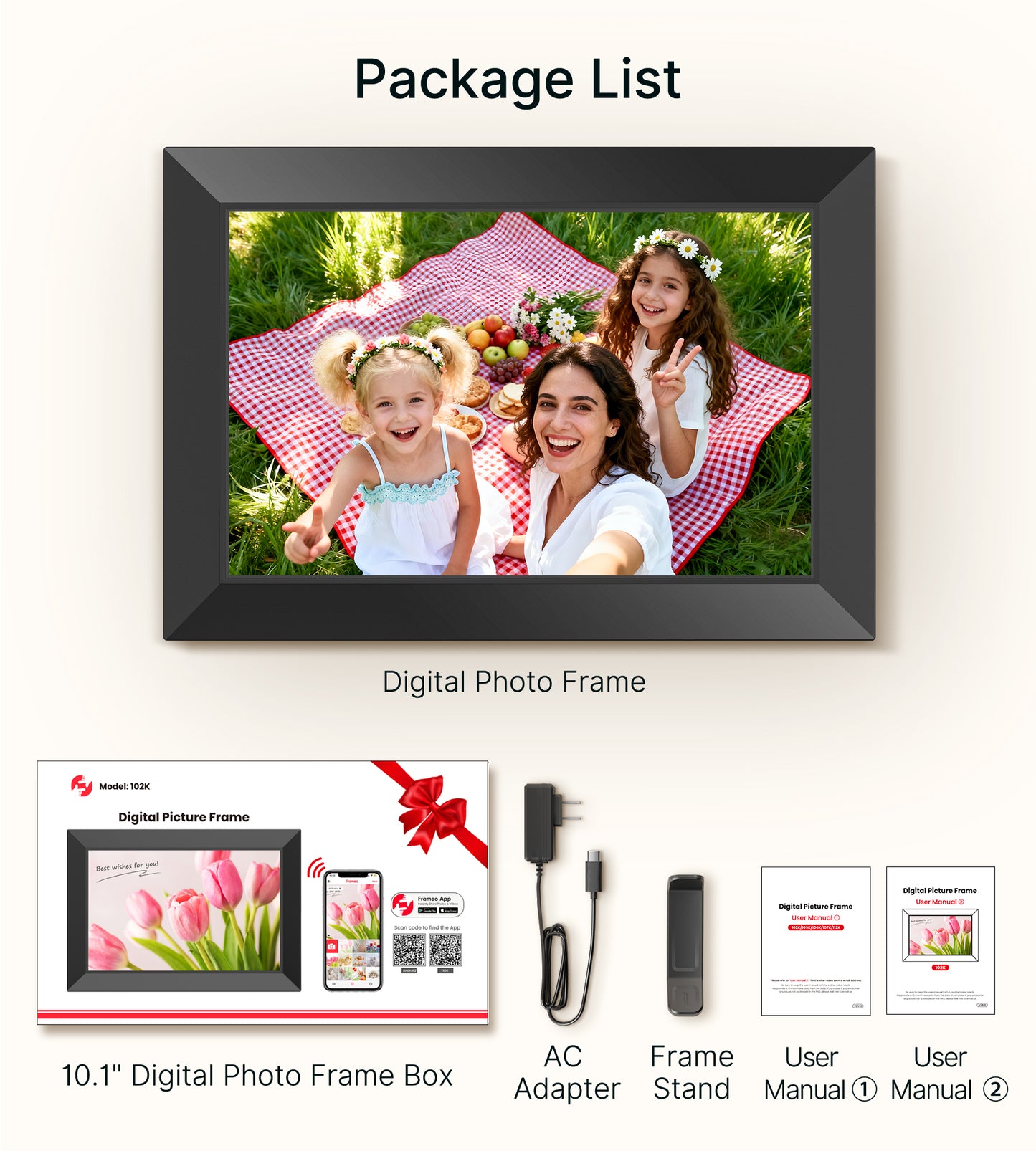 BIGASUO Digital Picture Frame, 10.1" Frameo Digital Frame WiFi with 32GB Memory, 1280x800 IPS Touch Screen, Send Photos/Videos from Your Phone Anywhere, Photo Gifts for Parents and Grandparents 2 Pack
