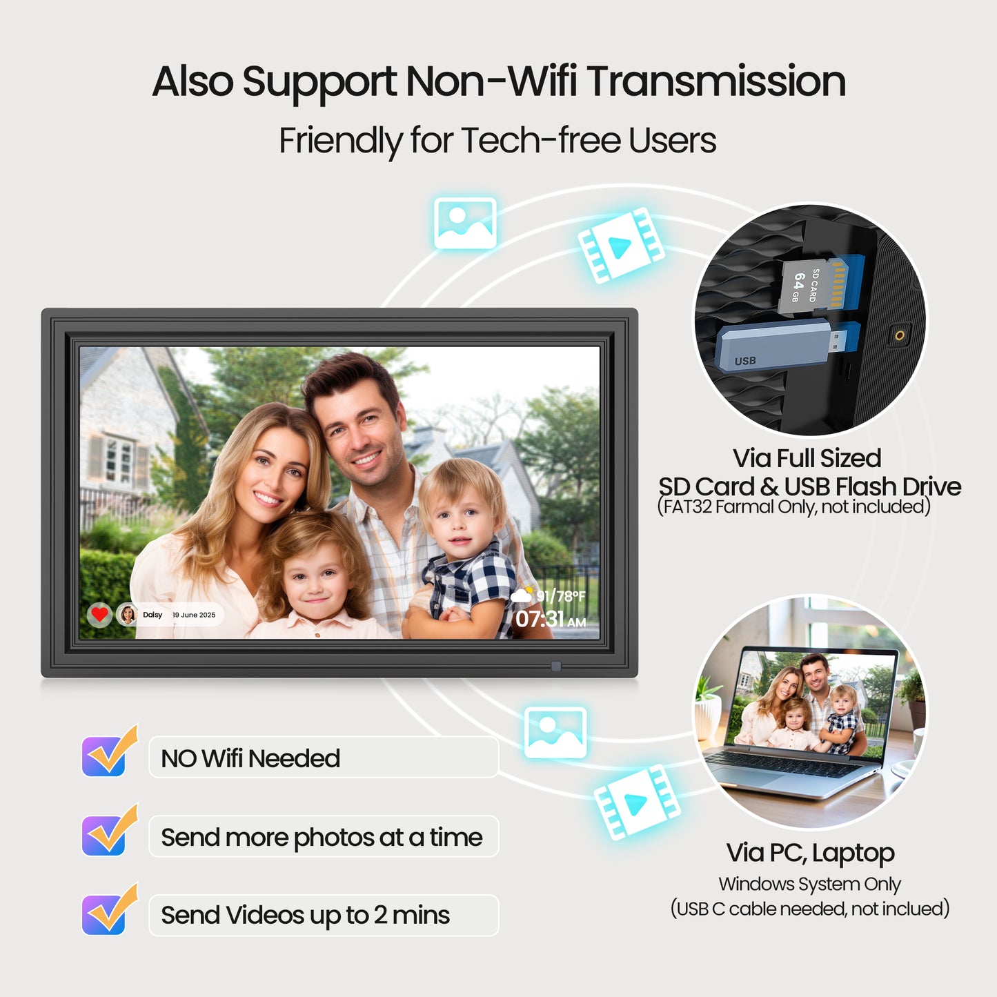 "64GB Digital Picture Frame WiF, NUSICAN 15.6 Inch Large Electronic Photo Frames, 1920*1080 IPS FHD Touch Screen, Auto-rotate, Share Picture Video from Anywhere, Best Gift for Every Ones "