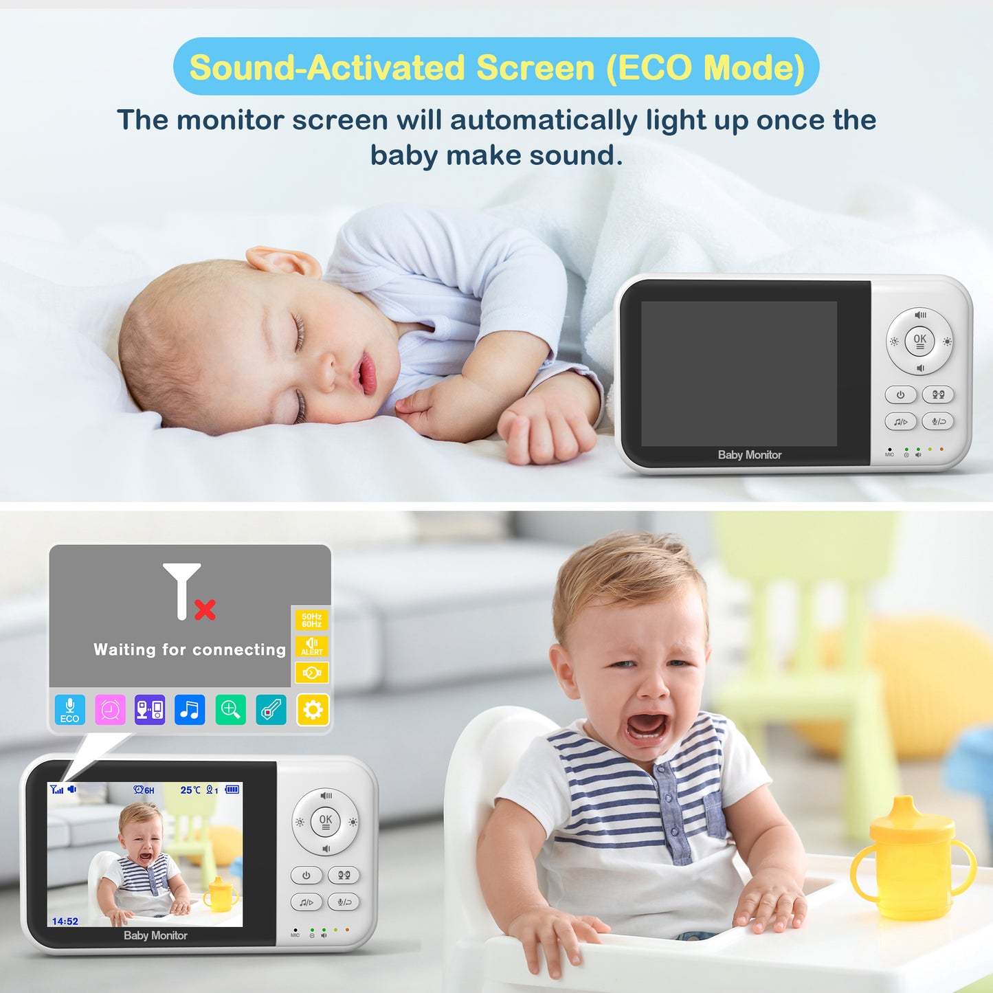 Baby Monitor with Camera and Audio, Video Baby Surveillance System with 3.2” HD Screen, Night Vision, 2 Way Talk, Temperature Sensor, Portable Indoor Home Security Camera with Monitor