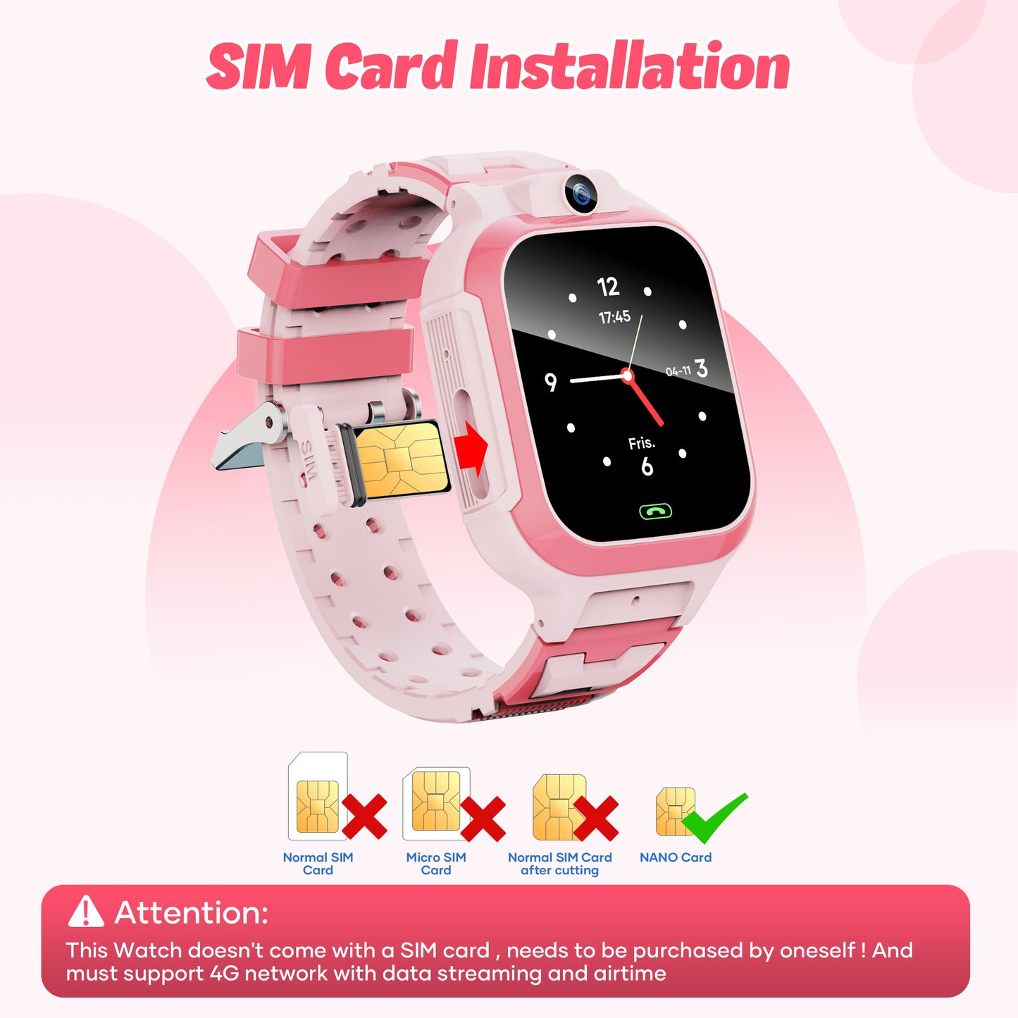 4G Smart Watch for Kids, GPS Tracker Smartwatch with Real Time Location Two Way Video Call Voice Chat, HD Touch Screen Camera SOS Alarm Clock Pedometer wrist Watch for Girls Gift（Pink）