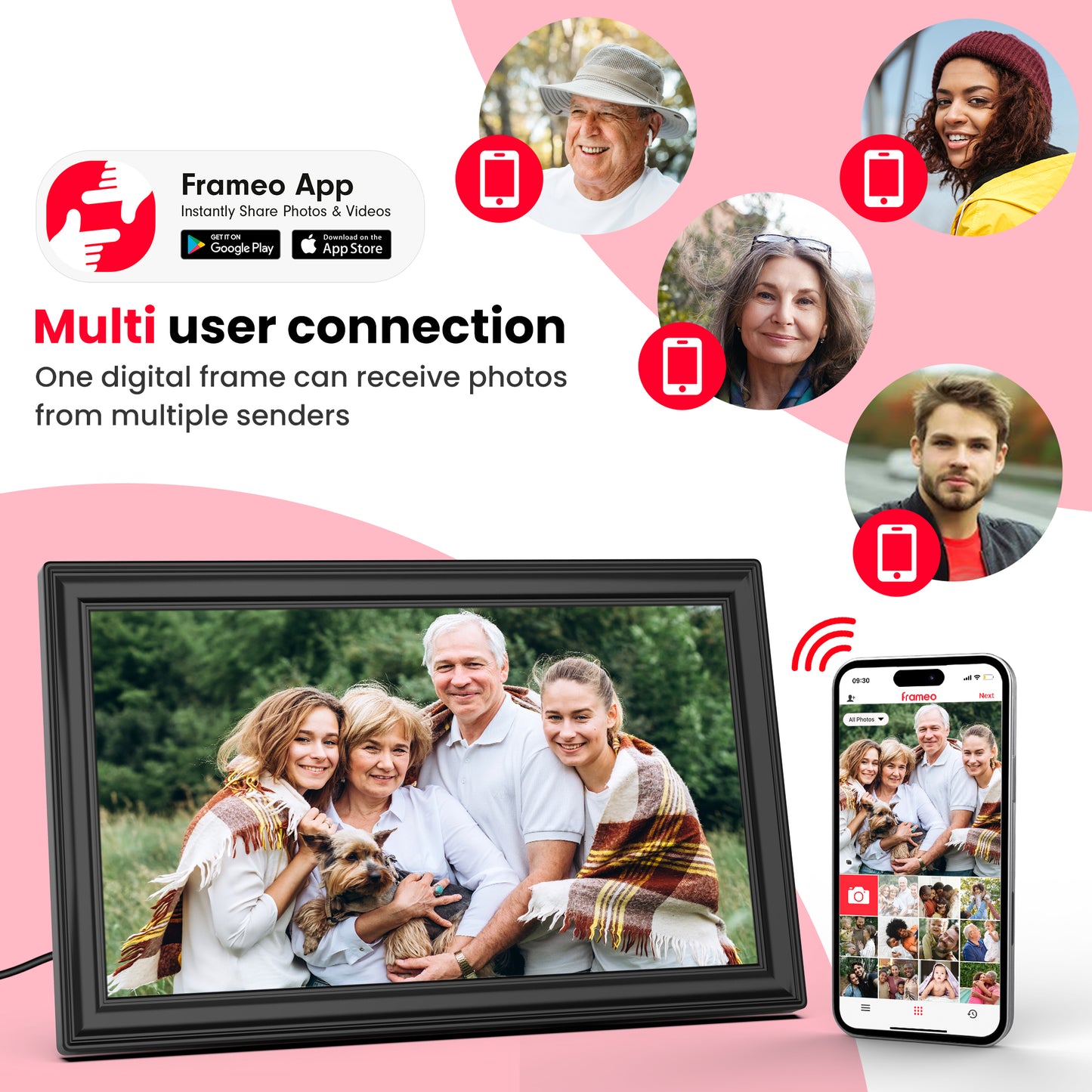 64GB Frameo Digital Picture Frame, TEMASH 15.6 Inch Large Digital Photo Frame WiFi, 1920*1080 FHD IPS Touchscreen Auto Rotate, Easy to Share Photos Videos, Black