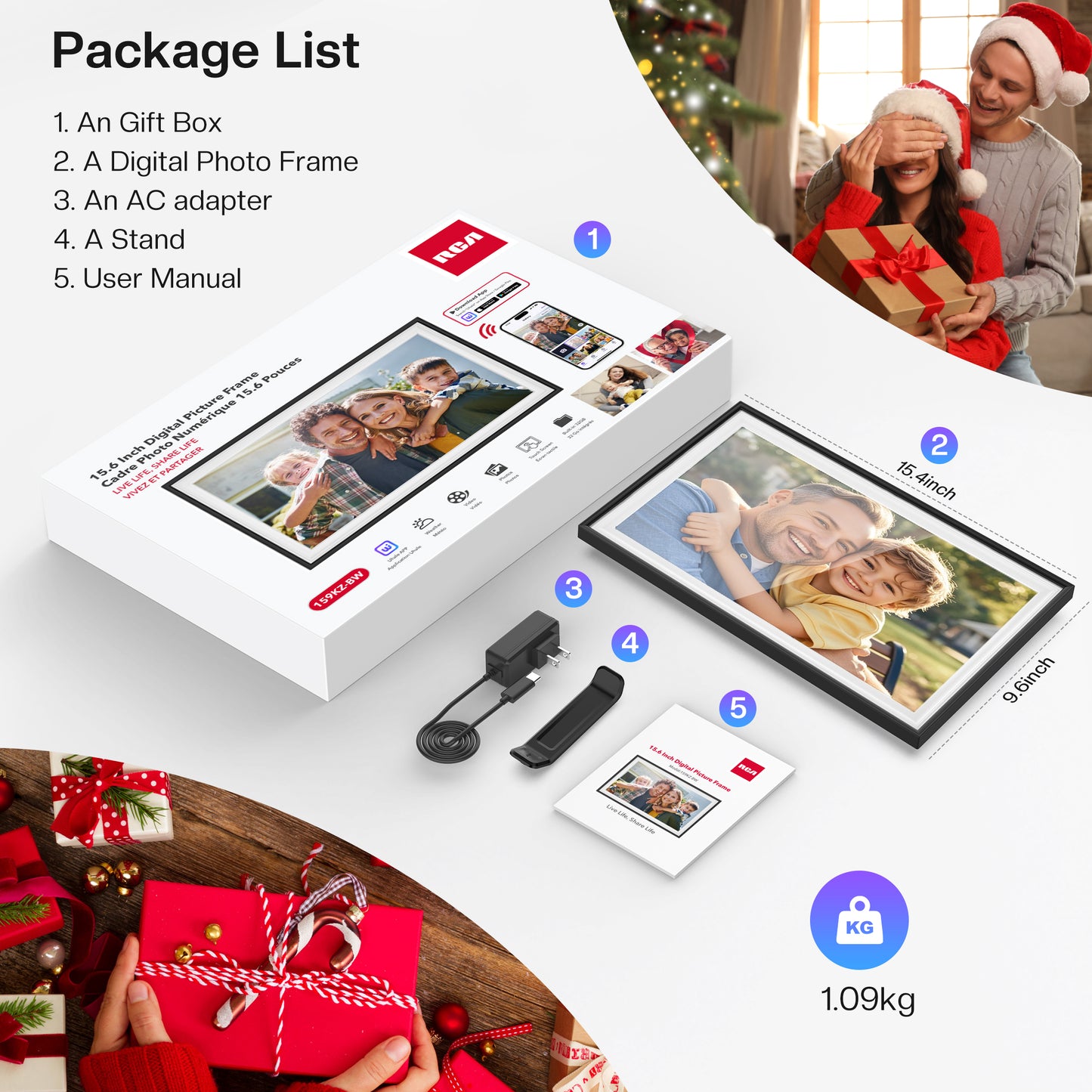 15.6" Uhale Digital Picture Frame RCA Large WiFi Electronic Photo Frames 1920 x 1080 IPS FHD Touchscreen 32GB Memory Send Photos from Phone at Anywhere, Best Gifts for Parents and Friends