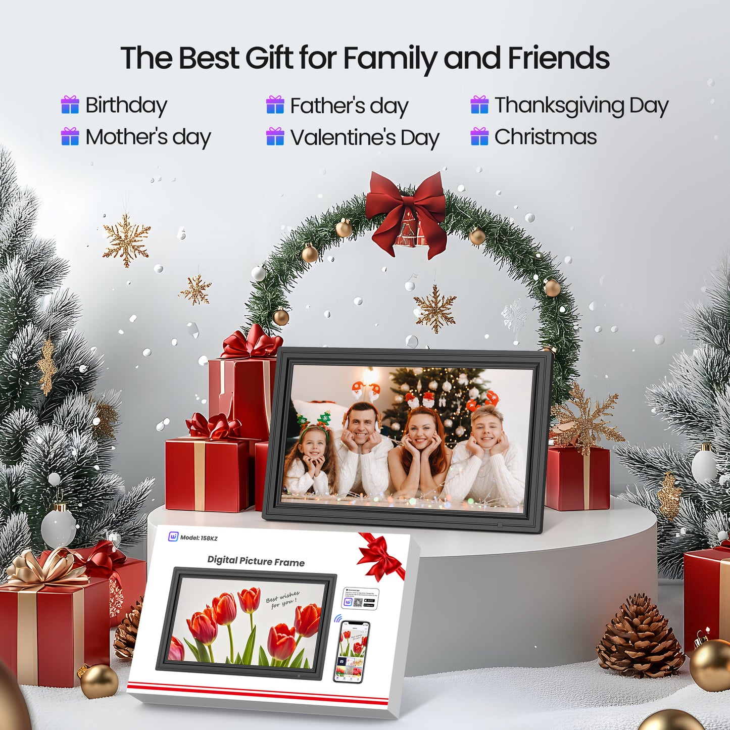 "64GB Digital Picture Frame WiF, NUSICAN 15.6 Inch Large Electronic Photo Frames, 1920*1080 IPS FHD Touch Screen, Auto-rotate, Share Picture Video from Anywhere, Best Gift for Every Ones "