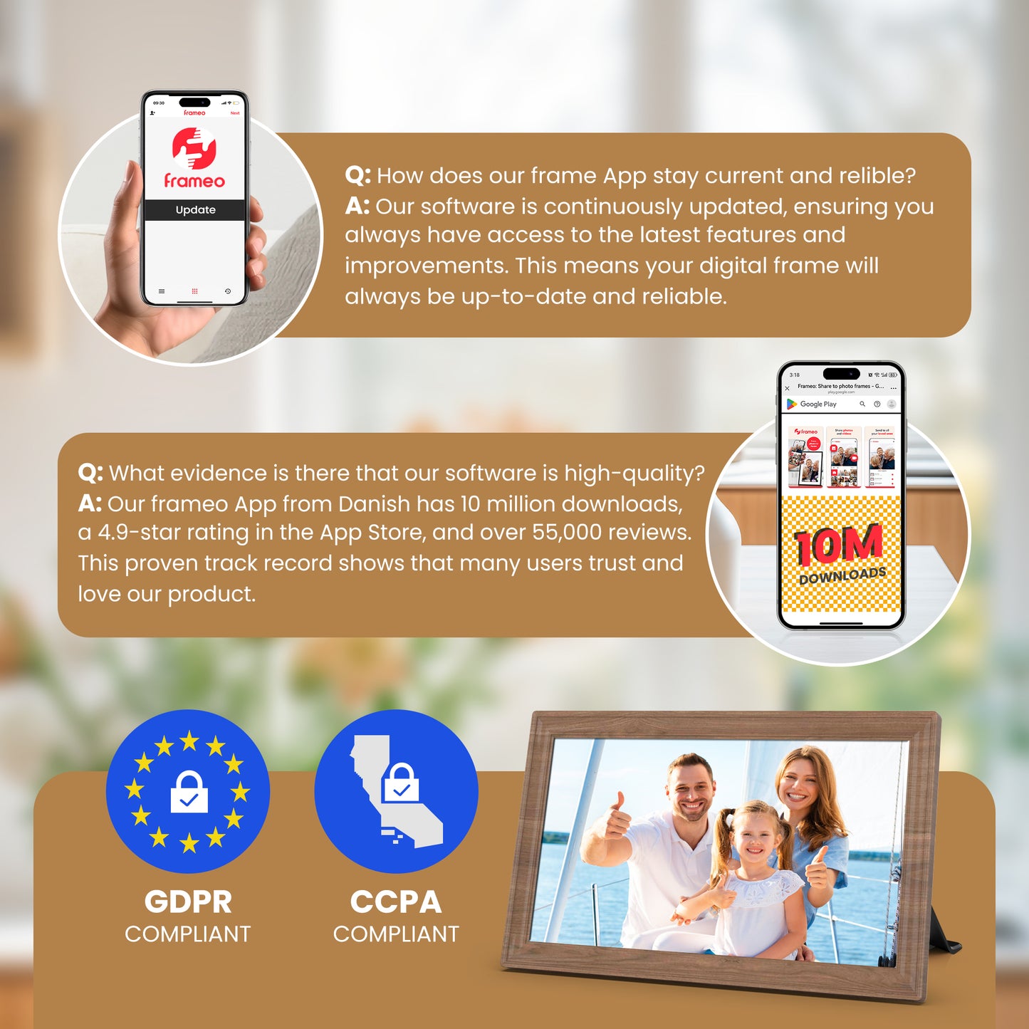 TEMASH Frameo 15.6 Inch WiFi Digital Picture Frame Woodgrain Large Digital Photo Frame 64GB Storage 1920×1080 IPS FHD Touchscreen Auto Rotate Share Video Picture Instantly via App Gifts for Family