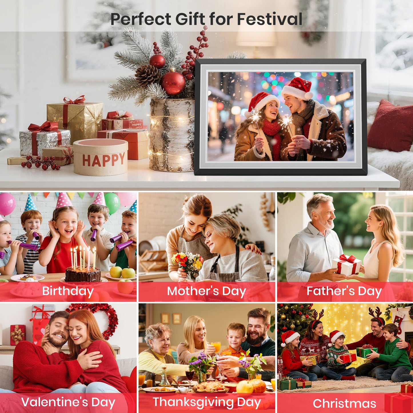 Girool Frameo 10.1” WiFi Digital Photo Frame with 3000mAh Battery, Electronic Picture Frame with IPS Touch Screen,Auto-Rotate, 32GB Storage, Share Moments Instantly via Frameo App from Anywhere