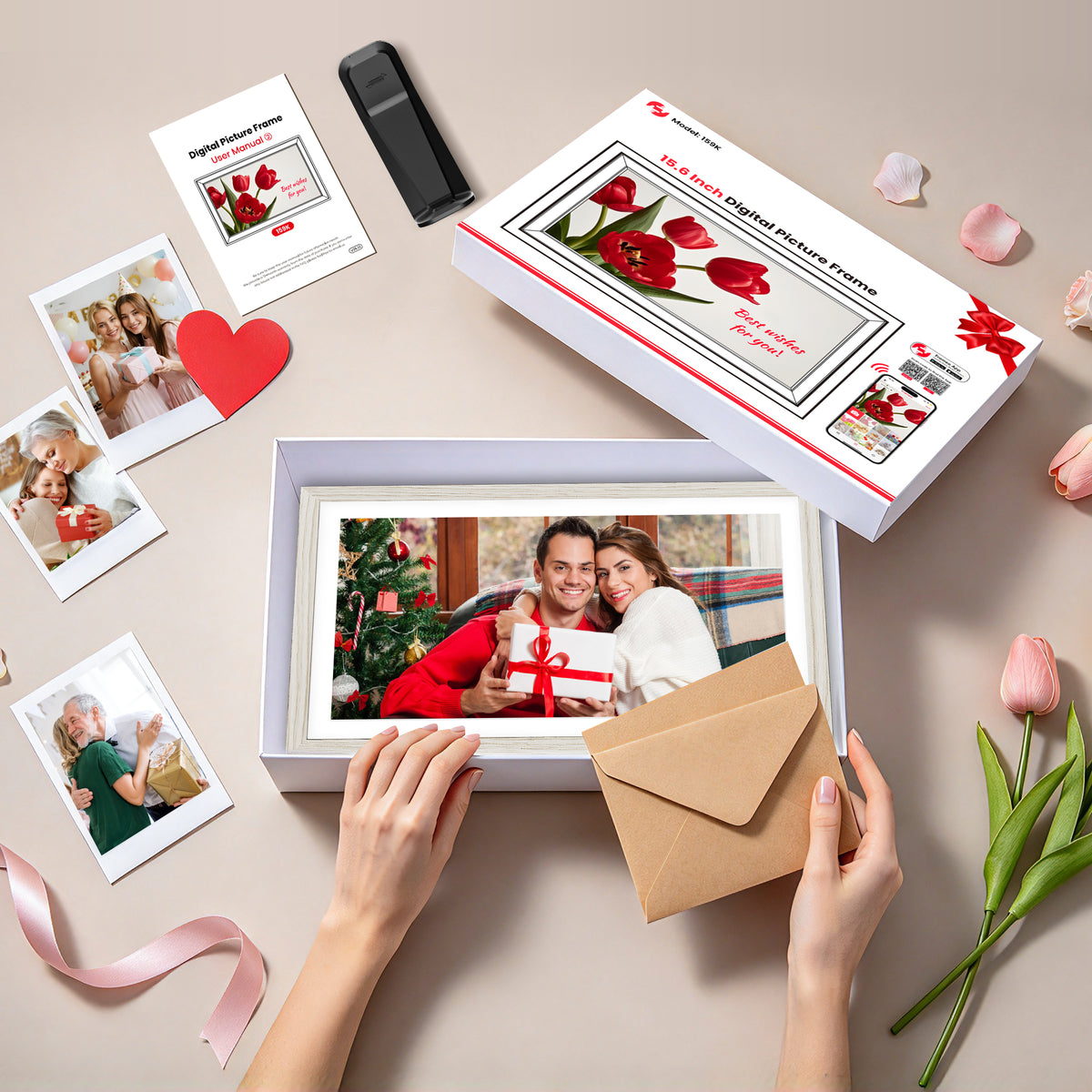 64GB Frameo Digital Picture Frame 15.6” NUSICAN Smart Large WiFi Photo Frames 1920 x 1080 HD IPS Touch Screen, Auto Rotate, Wall Mounted, Share from Phone App Remotely, Best Gifts for 2026