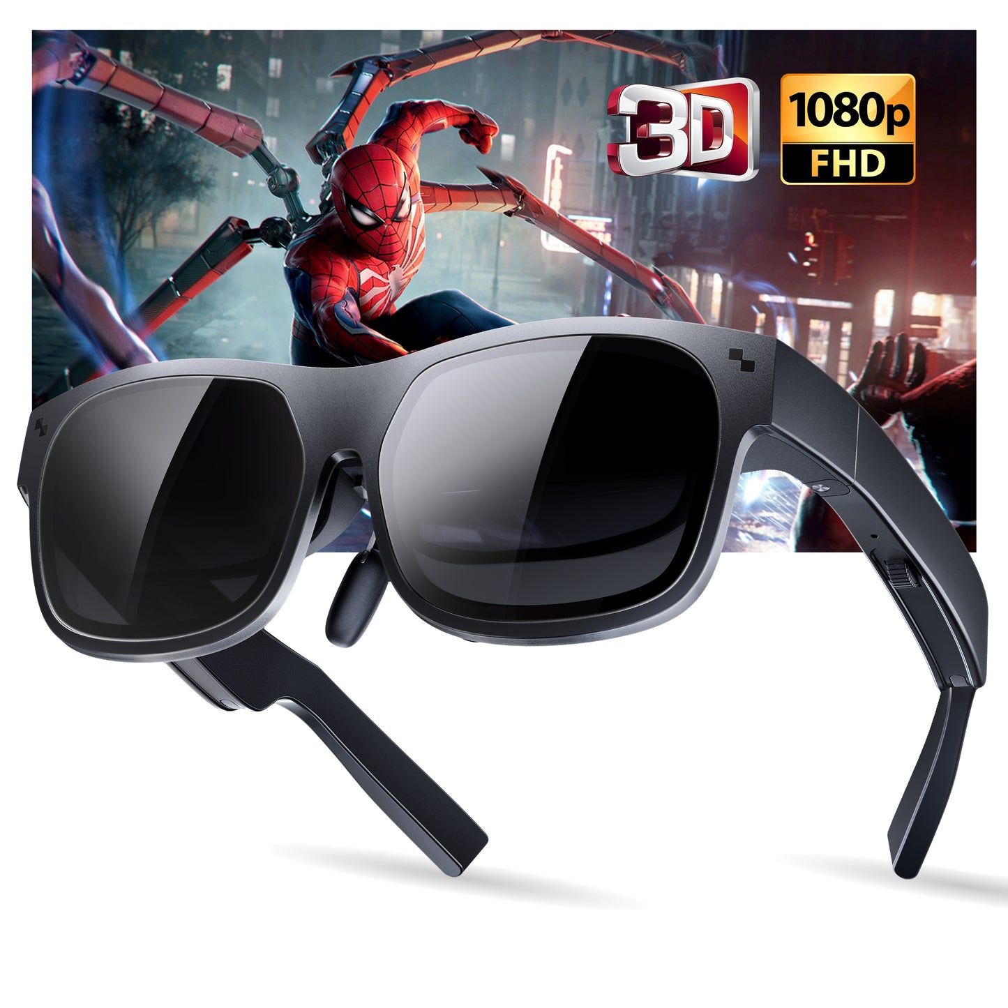 AR Glasses, Smart Glasses with Massive 201 Inch Micro OLED Virtual Theater, 1080P, 3D Movie, 50° FOV, 400 nits Brightness, Support Stream, Game and Work on PC/Android/iOS/Consoles/Cloud