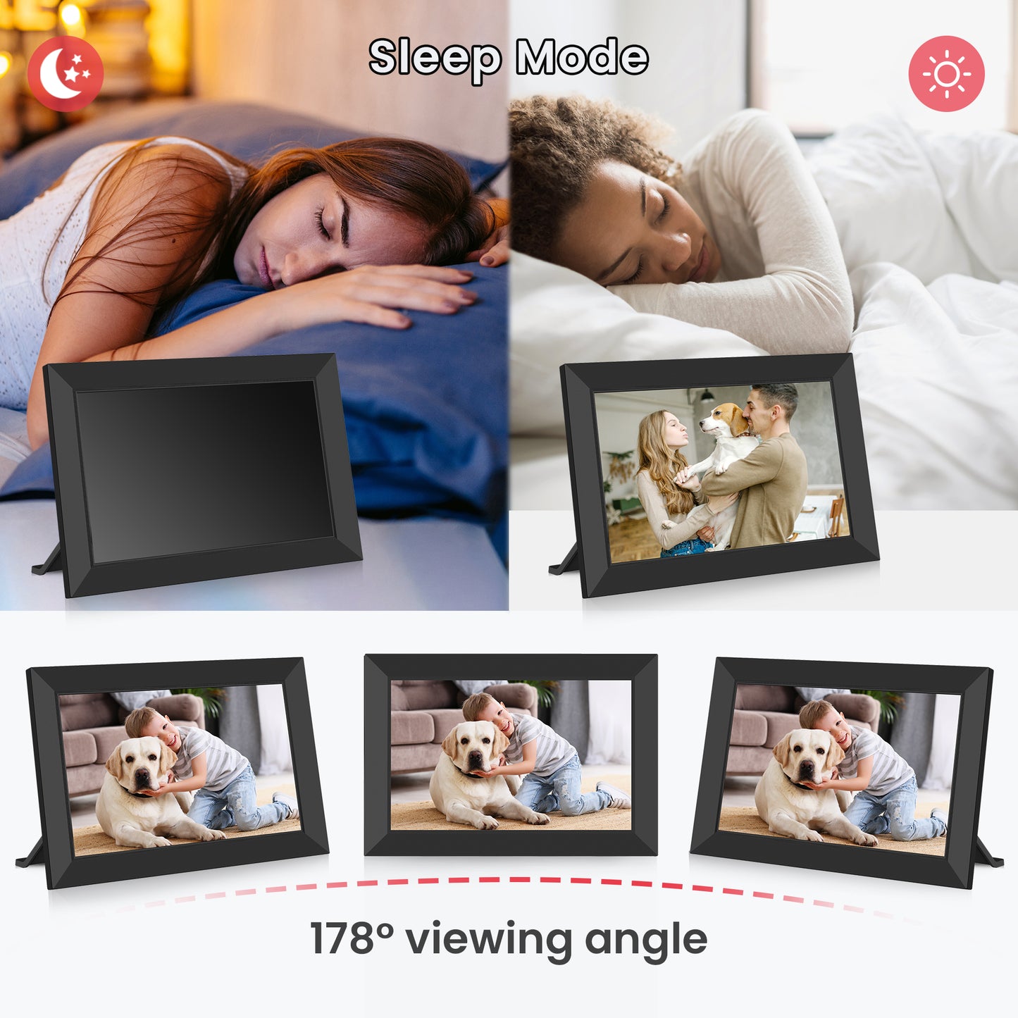 RICILAR Frameo 10.1 inch WiFi Digital Picture Frame, Electronic Picture Frame with IPS Touch Screen, 32GB Storage, Auto-Rotate, Wall Mountable, Ideal Gift Selection!