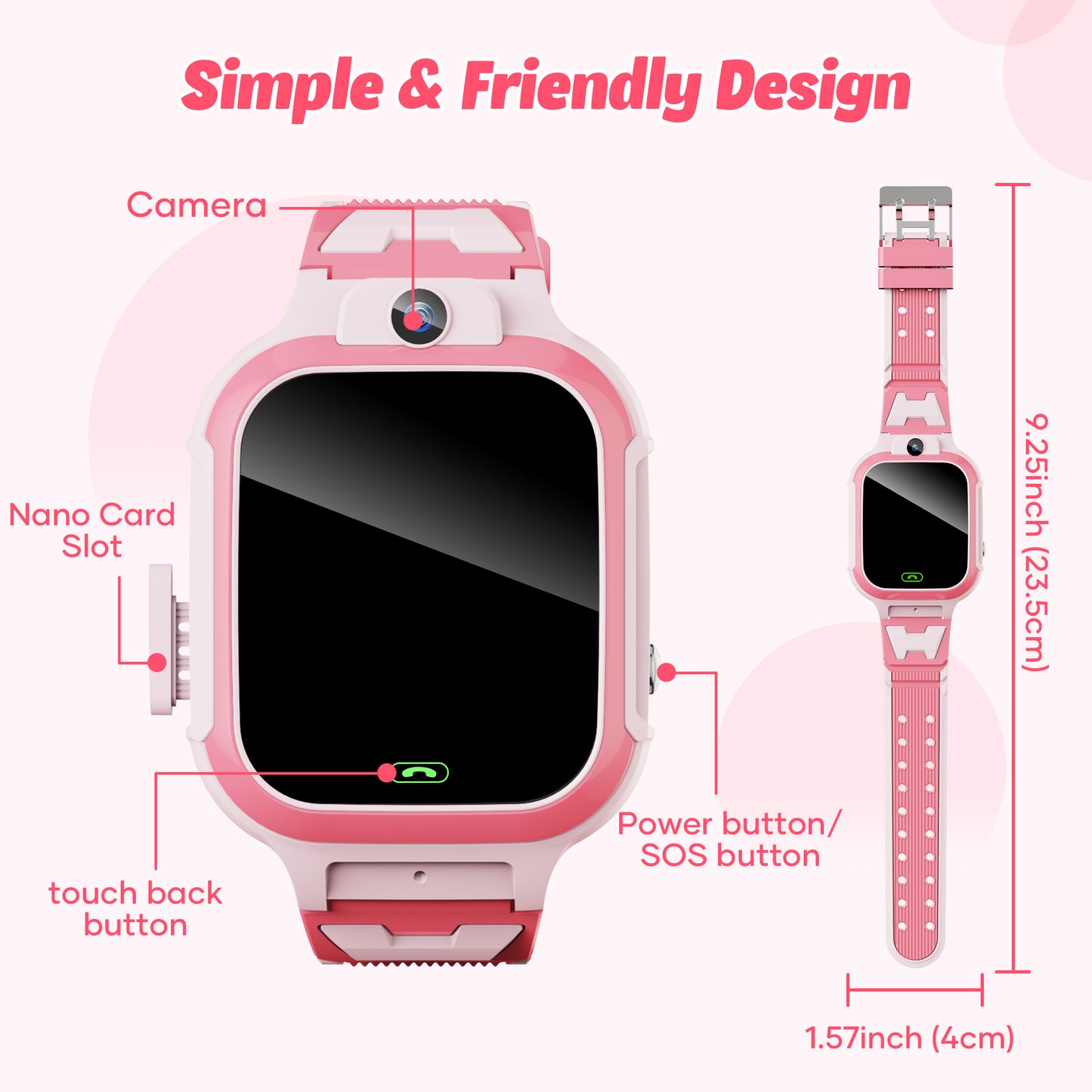 4G Smart Watch for Kids, GPS Tracker Smartwatch with Real Time Location Two Way Video Call Voice Chat, HD Touch Screen Camera SOS Alarm Clock Pedometer wrist Watch for Girls Gift（Pink）