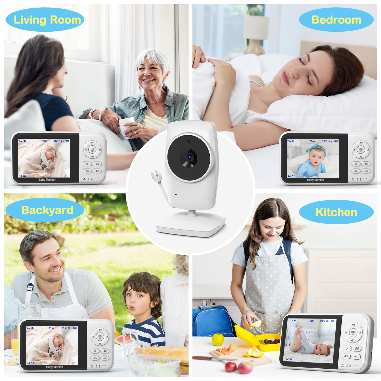 Baby Monitor with Camera and Audio, Video Baby Surveillance System with 3.2” HD Screen, Night Vision, 2 Way Talk, Temperature Sensor, Portable Indoor Home Security Camera with Monitor