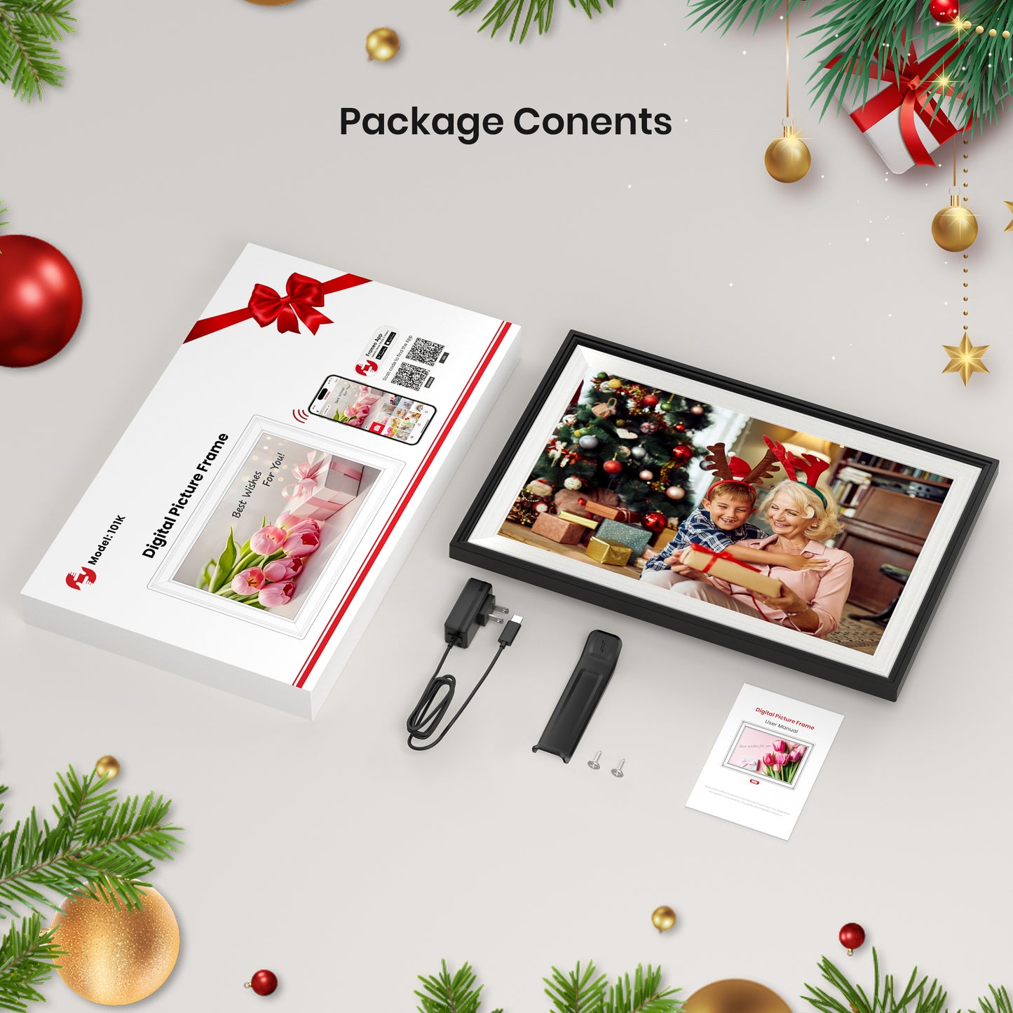 Frameo Digital Photo Frame 10.1inch NUSICAN WiFi Electric Picture Frame with 1280 x 800 HD Touch Screen 32GB Memory, Support Auto Rotate Wall Mountable, Share from Phone App Instantly