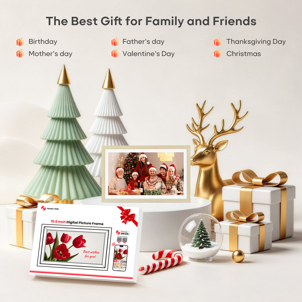 64GB Frameo Digital Picture Frame, TEMASH 15.6 Inch Large Digital Photo Frame WiFi, 1920*1080 FHD IPS Touchscreen Auto Rotate, Easy to Share Photos Videos