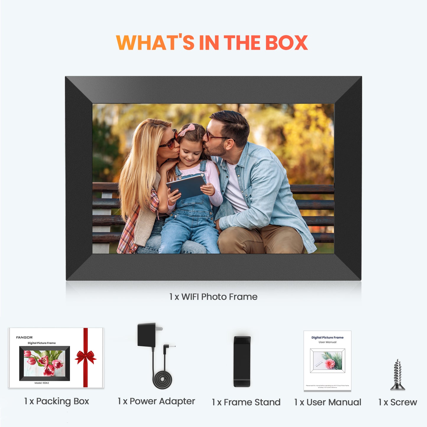 FANGOR WiFi Digital Picture Frame 10.1 Inch, 1080P IPS Touch Screen Smart Photo Frame with 16GB Memory, Auto-Rotate, Wall Mountable, Send photos & videos via free app,Best gift for family!