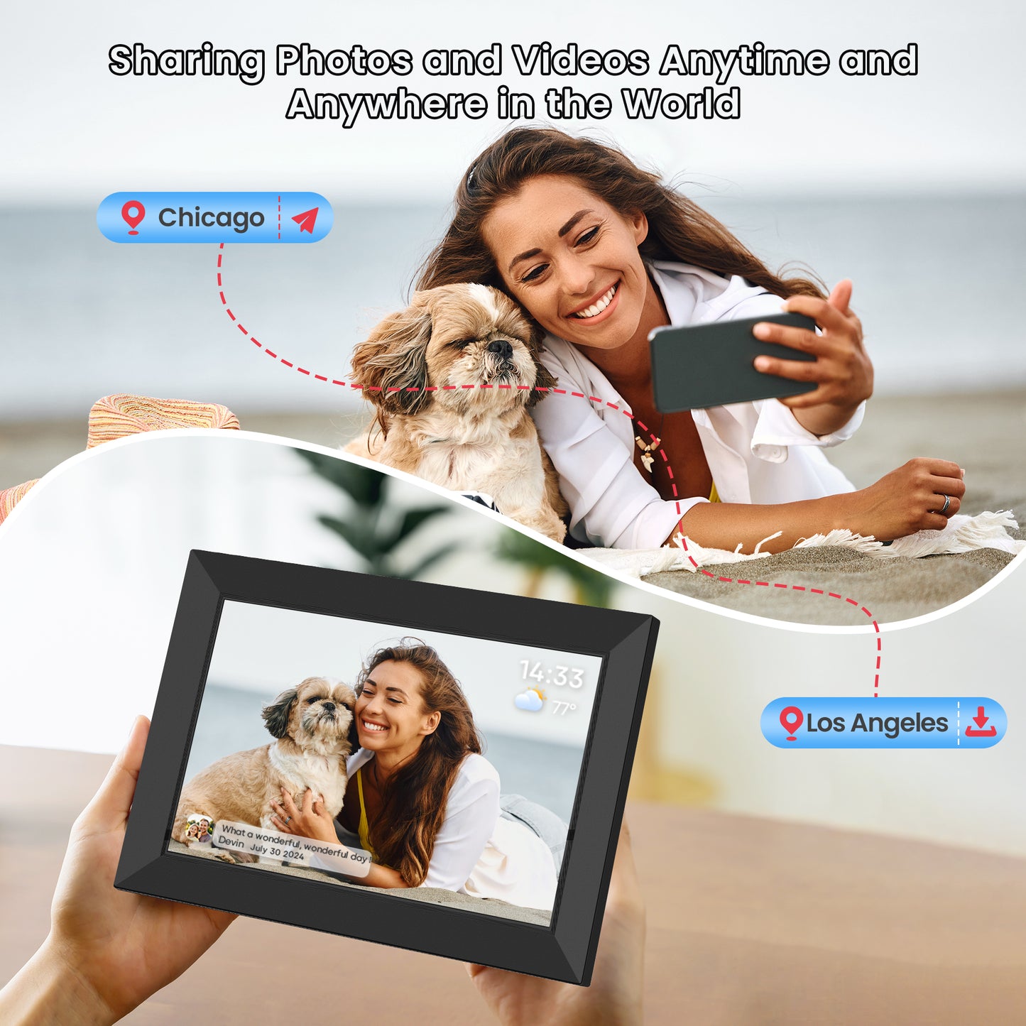 RICILAR Frameo 10.1 inch WiFi Digital Picture Frame, Electronic Picture Frame with IPS Touch Screen, 32GB Storage, Auto-Rotate, Wall Mountable, Ideal Gift Selection!