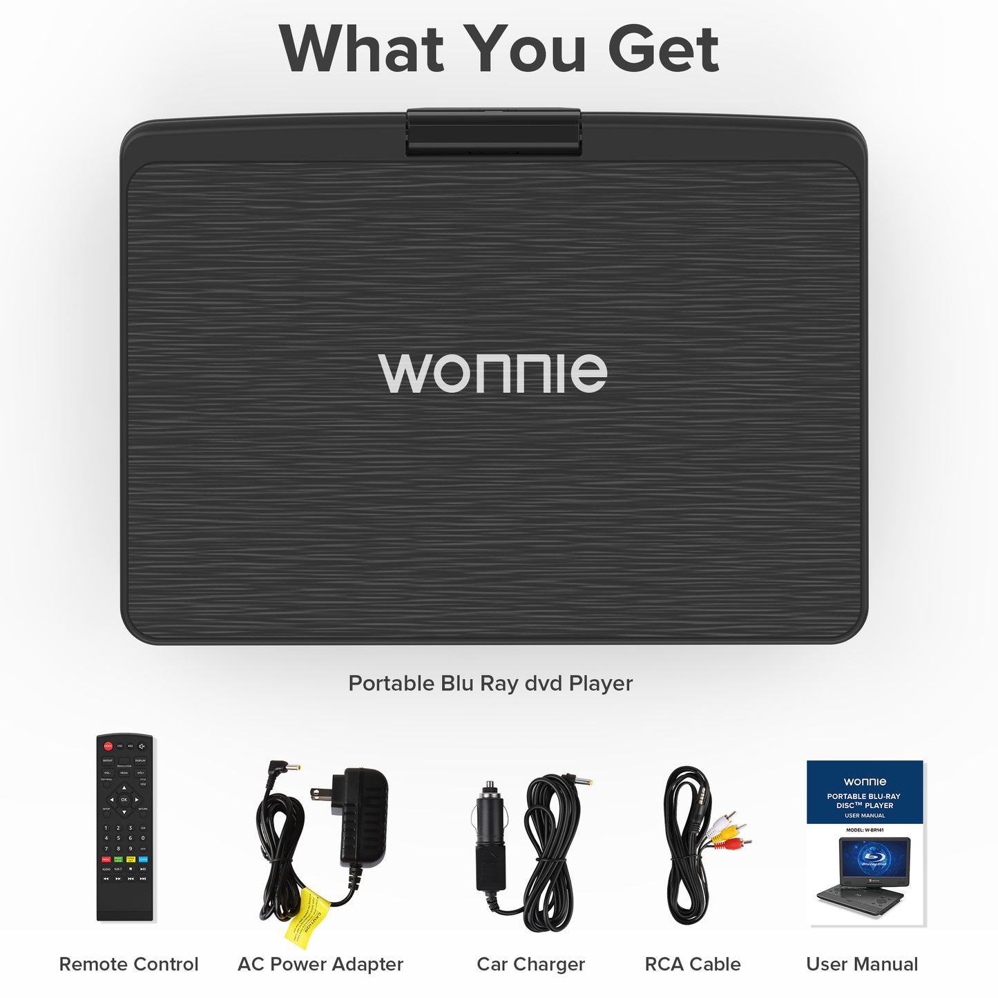 WONNIE Portable Blu Ray DVD Player, 16.9 inch DVD Player with 14.1" 1080p HD Screen, Blu Ray Players built in 5000mAh Battery, Supports HDMI Output, Dolby Audio, Last Memory, USB/SD Card, AV in