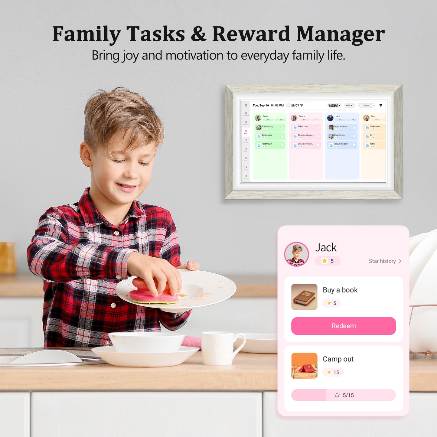 BIGASUO 15.6 inch Digital Calendar Wall Planner & Chore Chart, 1080P Interactive Display Touch Screen Smart Family Schedules, Meal Planner, To Do List, Task & Rewards, Wall & Desk Mountable