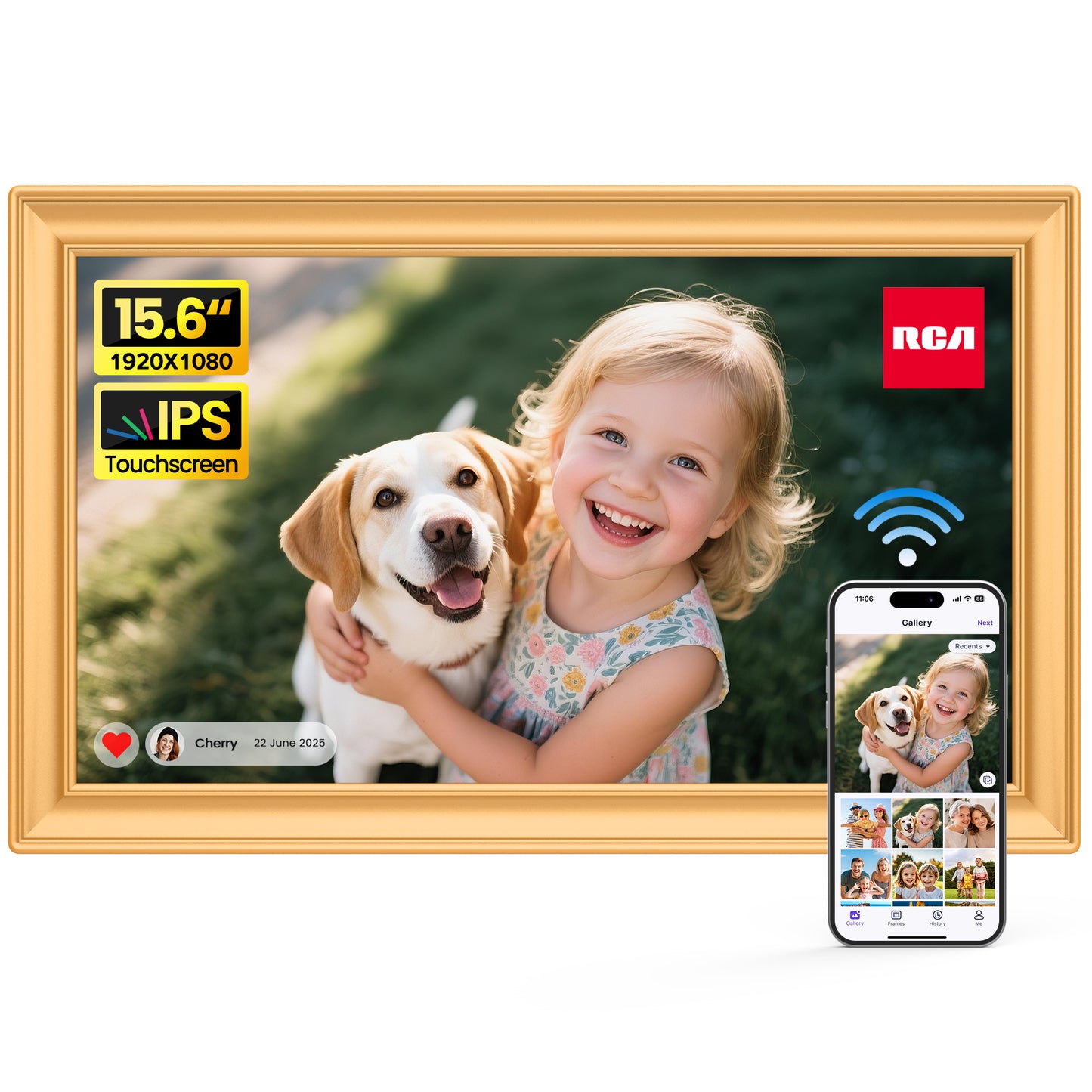 15.6" Large WiFi Digital Picture Frame RCA 32GB Electric Uhale Frames 1920 X 1080P FHD IPS Touch Screen Instant Share Pictures Videos Greetings from Phone Anytime, Best Gifts for Family & Friends