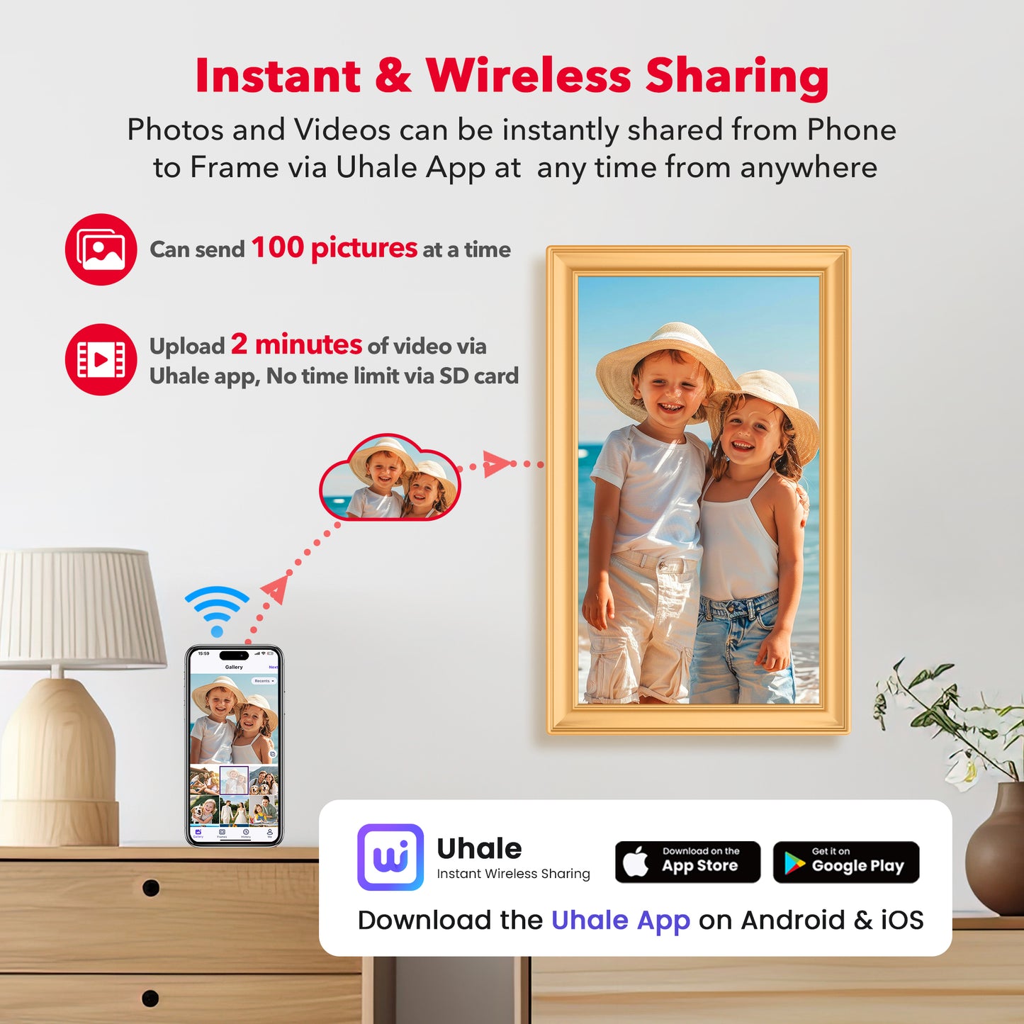 15.6" Large WiFi Digital Picture Frame RCA 32GB Electric Uhale Frames 1920 X 1080P FHD IPS Touch Screen Instant Share Pictures Videos Greetings from Phone Anytime, Best Gifts for Family & Friends