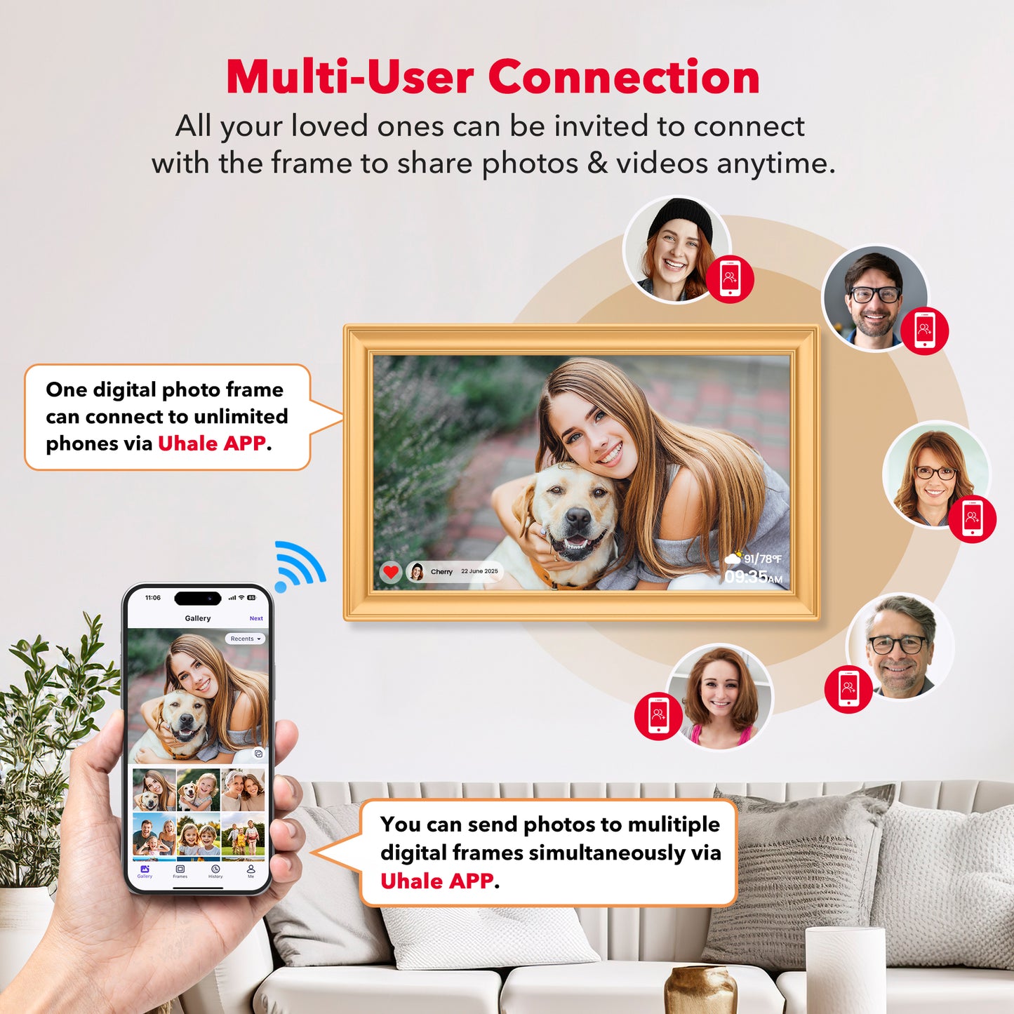 15.6" Large WiFi Digital Picture Frame RCA 32GB Electric Uhale Frames 1920 X 1080P FHD IPS Touch Screen Instant Share Pictures Videos Greetings from Phone Anytime, Best Gifts for Family & Friends