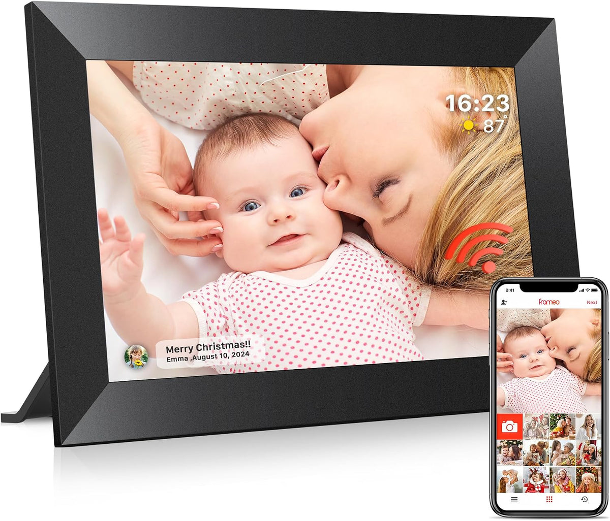 Frameo 10,1-Zoll-WLAN-Digitaler Bilderrahmen mit 32 GB Speicher, 1280 x 800 IPS-Touchscreen, Intelligenter Elektronischer Bilderrahmen, Wandmontierbar, Automatische Drehung, Fotos/Videos Über Frameo-A