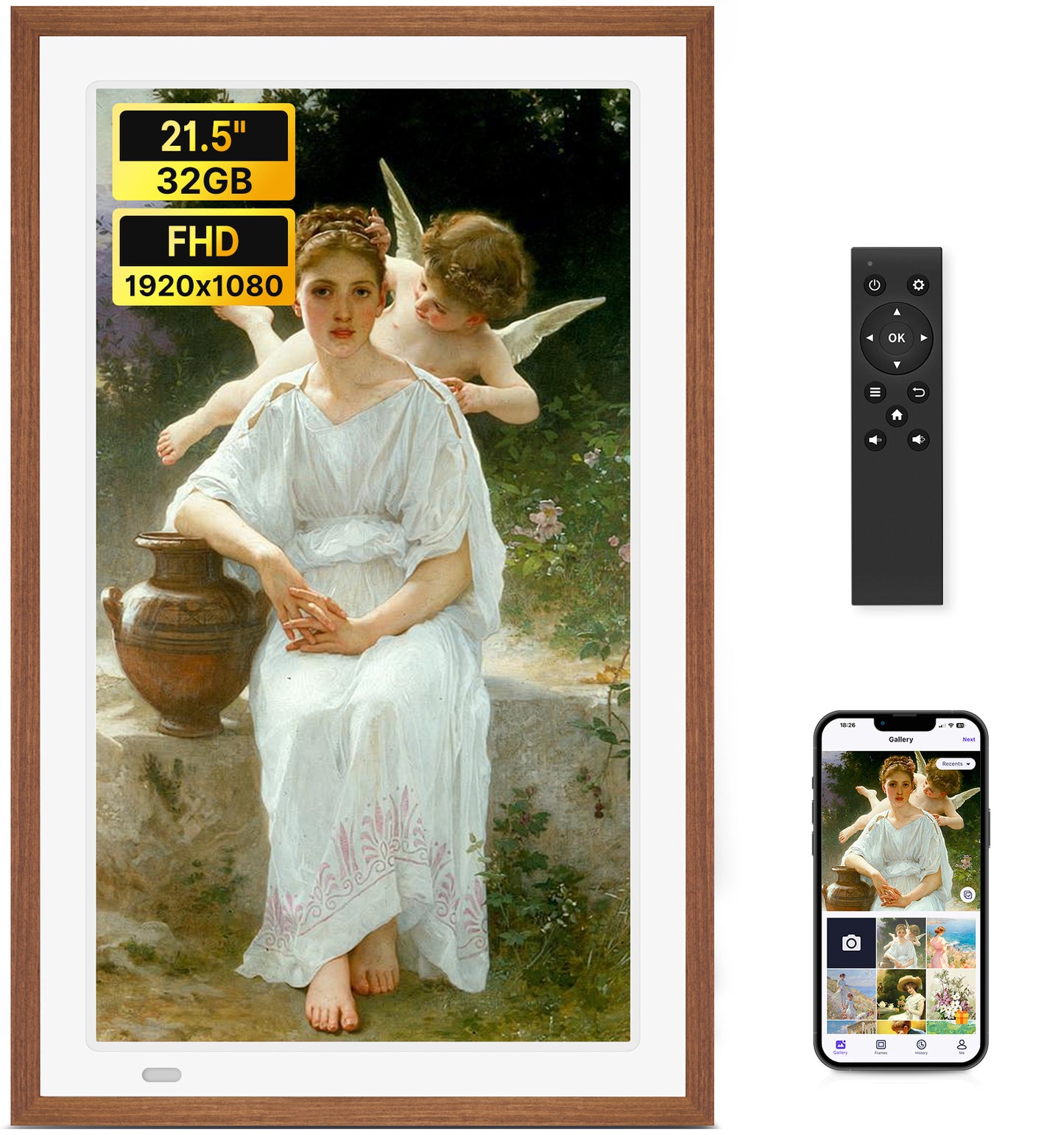 FANGOR 21.5" Large Digital Picture Frame 64GB, WiFi Photo Frame 1920x1080 FHD IPS Display with Remote Control, Auto-Rotate, Wall Mounted, Share Photos/Videos Via Uhale App/USB/SD (No Touch Screen)