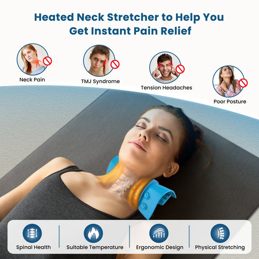 TEMASH Cervical Traction Device Heated Neck Massager,Neck Pain Relief and TMJ Pain,Shoulder and Neck Massager with Heating Function for Daily Relaxation and Fatigue Relief for Adults(blue)