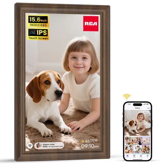 RCA 15.6" WiFi Digital Picture Frame Large Electronic Uhale Photo Video Frames with 32GB Memory 1920x1080P FHD IPS Touch Screen Auto Rotate Wall Mountable, Share from Phone to Cloud Frame Anywhere