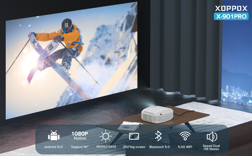 5G Smart Projector Built in Android Market Support 4D/4P Digital Keystone&Zoom, XOPPOX Native 1080P Full HD Projector Bluetooth Support, Home Theater and Outdoor Movie Projector[Carry Bag Included]
