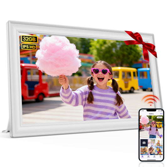 RCA Digital Photo Frame 10.1 Inch WiFi Digital Frames with 32GB Memory, 1080P IPS Touch Screen Picture Frames Auto-Rotate, Wall Mountable, Share Photos/Video Via Phone Uhale App Remotely (White)