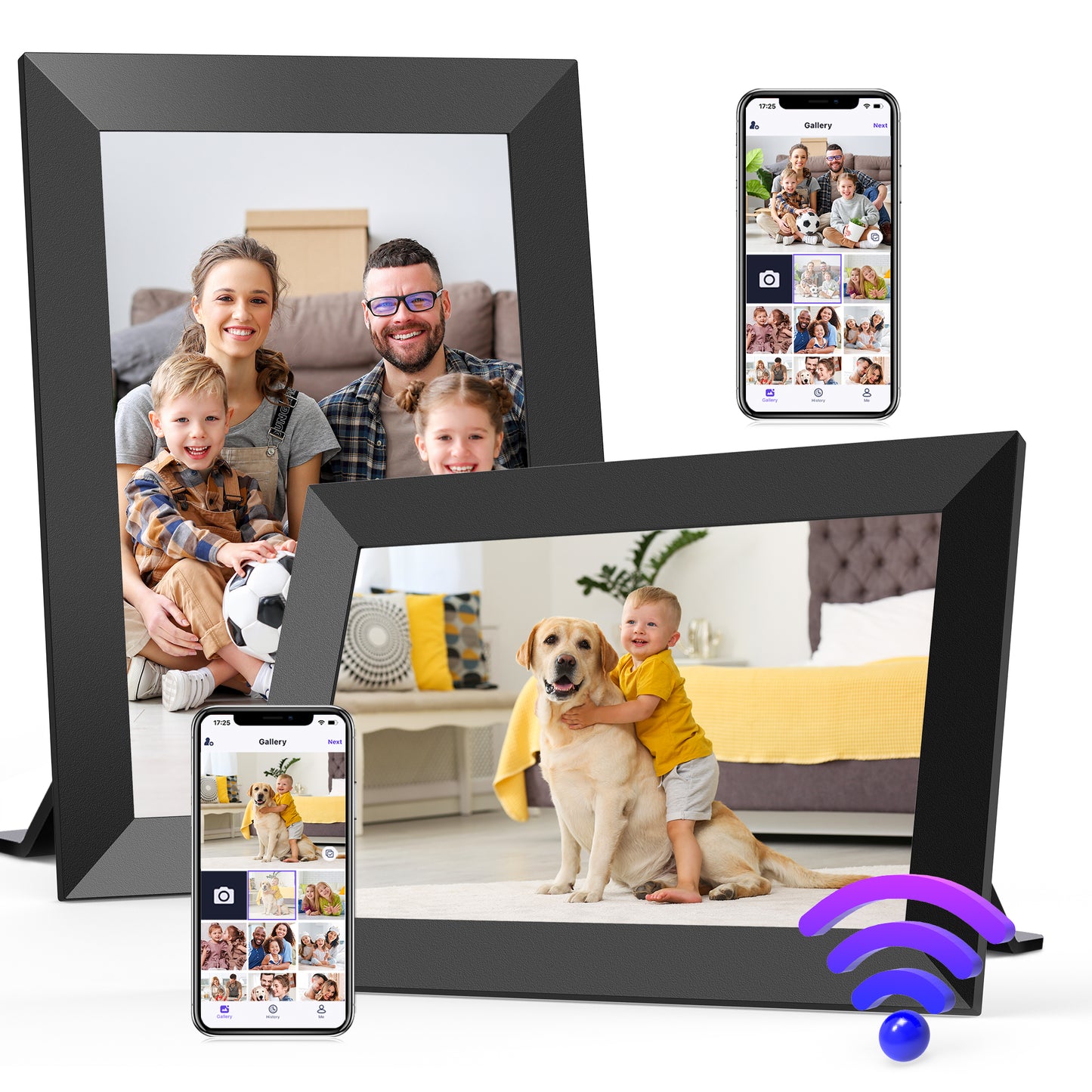 Ricilar 10.1 inch WiFi Digital Photo Frames 2 Pack, Digital Picture Frame with Send Wishes, Built in 32GB Storage, 1280*800 IPS Cloud Display, Auto-Rotate, Wall Mountable, Sincere Gift for Family!