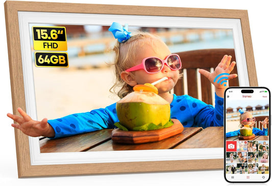 Frameo 15.6 Inch WiFi Digital Photo Frame with 64GB Memory, 1920x1080 FHD IPS Touchscreen Digital Picture Frame, Auto-Rotate, Instant Photo & Video Sharing via Frameo App