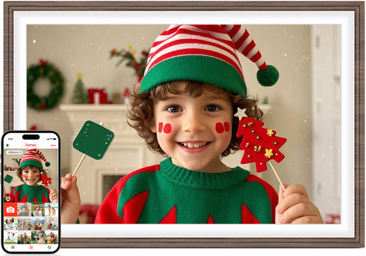 Frameo 10.1" Wood WiFi Digital Picture Frame with 32GB Memory, 1280 x 800 IPS HD Touch Screen Electronic Photo Frame, Auto-Rotate, Slideshow, Wall Mountable, Share Photos/Video Remotely Anywhere