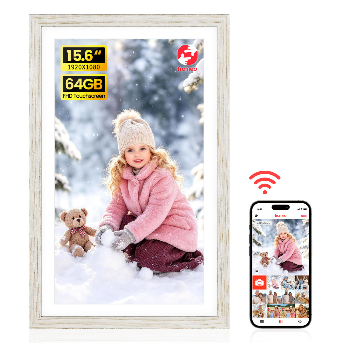 64GB Frameo Digital Picture Frame 15.6” NUSICAN Smart Large WiFi Photo Frames 1920 x 1080 HD IPS Touch Screen, Auto Rotate, Wall Mounted, Share from Phone App Remotely, Best Gifts for 2026