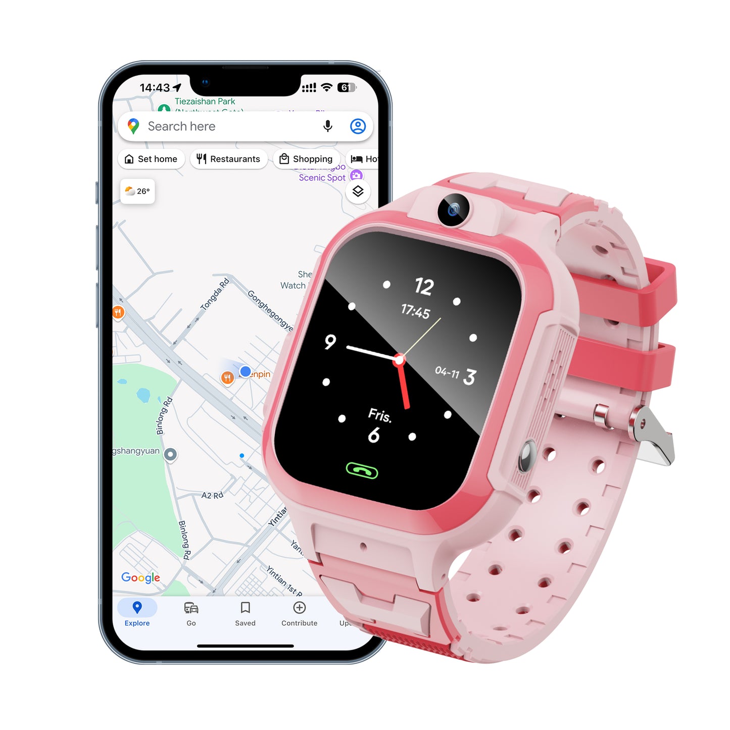 4G Smart Watch for Kids, GPS Tracker Smartwatch with Real Time Location Two Way Video Call Voice Chat, HD Touch Screen Camera SOS Alarm Clock Pedometer wrist Watch for Girls Gift（Pink）