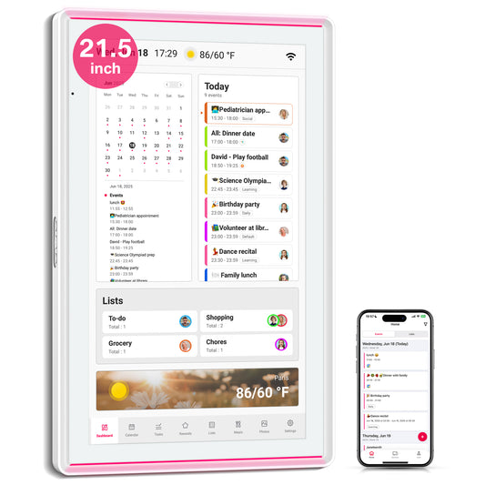 BIGASUO 21.5" Digital Calendar, Smart Touchscreen Interactive Display Organizer, Electronic Wall Tablet for Monthly, Weekly & Daily Agenda, Chore Chart, Meal Planner, To Do List, Family Schedules