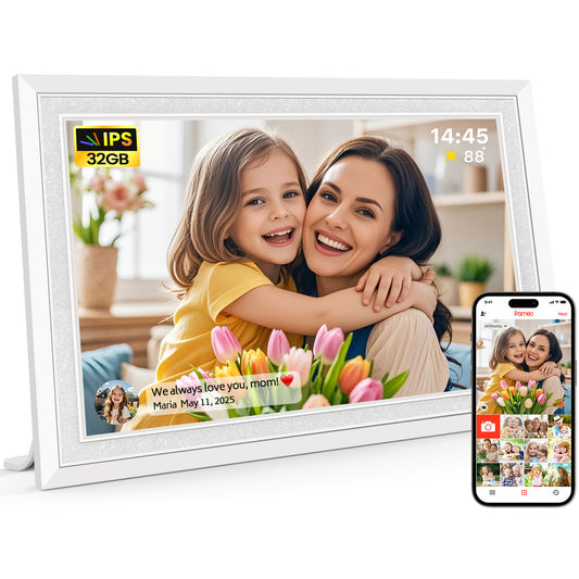 Frameo 10.1" Digital Picture Frame, Smart WiFi Digital Photo Frame with 1280x800 HD IPS Touch Screen 32GB Memory Auto-Rotate Wall Mounted, Share Photos/Videos from Phone Anywhere(White)