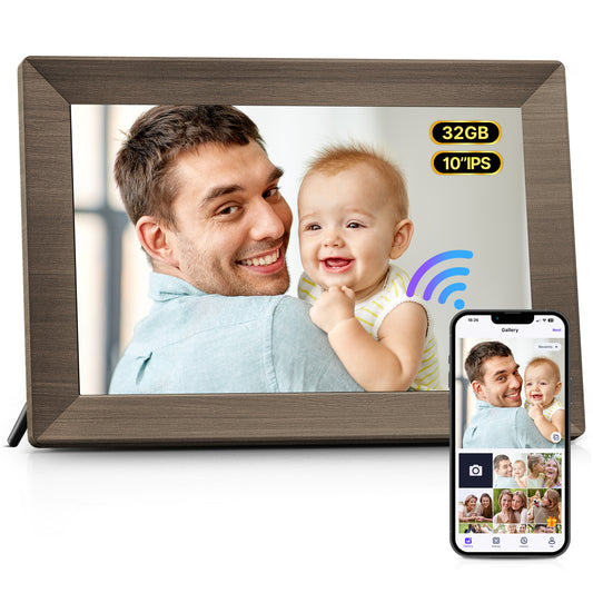 TEMASH WiFi Digital Photo Frame 32GB Storage 10.1" Electronic Picture Frame 1280*800 HD Touchscreen TF Card Slot Instanly Send Photos Wishes via free App Best Gift(Grey Wood Frame)