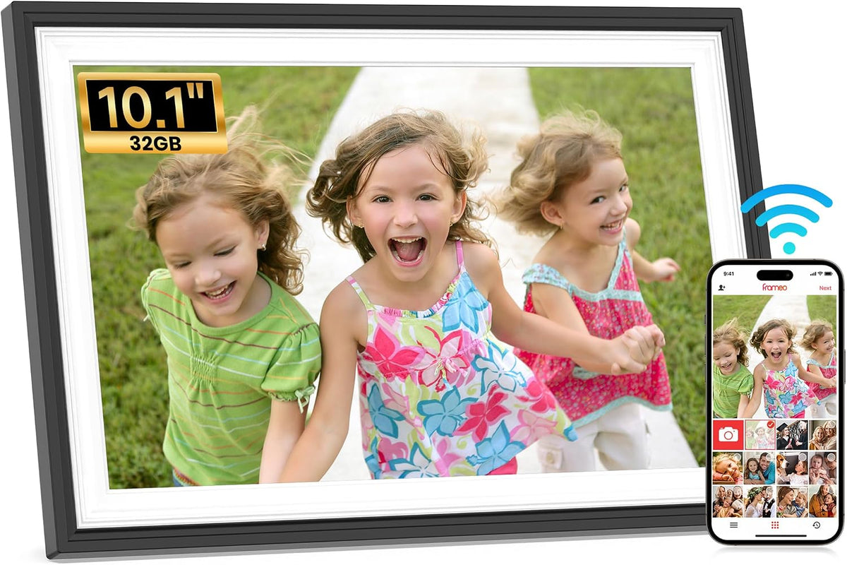 Frameo WLAN Digitaler Bilderrahmen 10,1 Zoll, HD 1280 * 800 IPS Touchscreen Elektronischer FotoRahmen mit 32GB Speiche