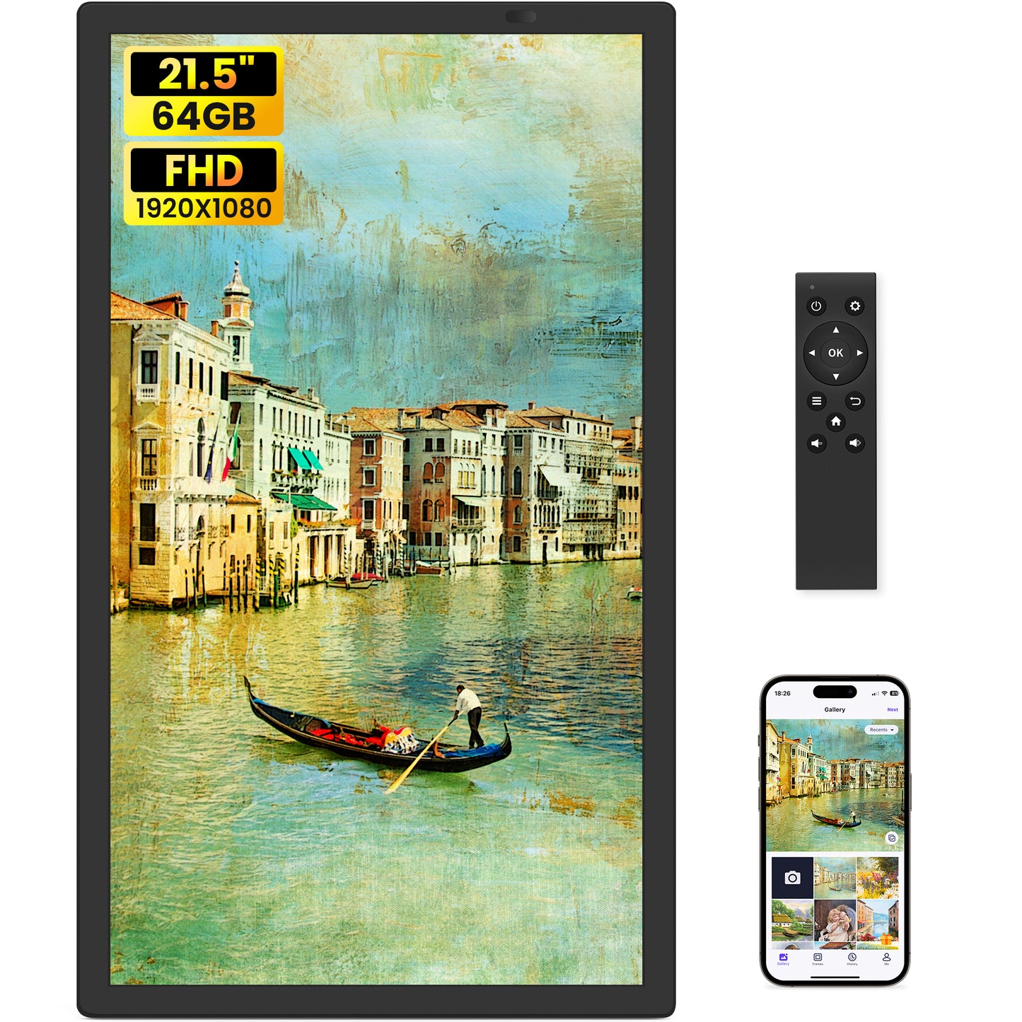 Uhale 21.5 Inch Large Digital Picture Frame WiFi with Remote Control, 1920 x 1080 FHD IPS No Touch Screen Electronic Photo Frames with 64GB, Support SD USB, Share Photos Videos Instantly