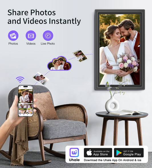 64GB 15.6" Large Digital Picture Frame, Uhale WiFi Electronic Photo Frames with 1920 x 1080 FHD IPS Touch Screen, Support Auto-Rotate Wall Mounted SD&USB Card, Share Photos/Videos from Phone Instantly