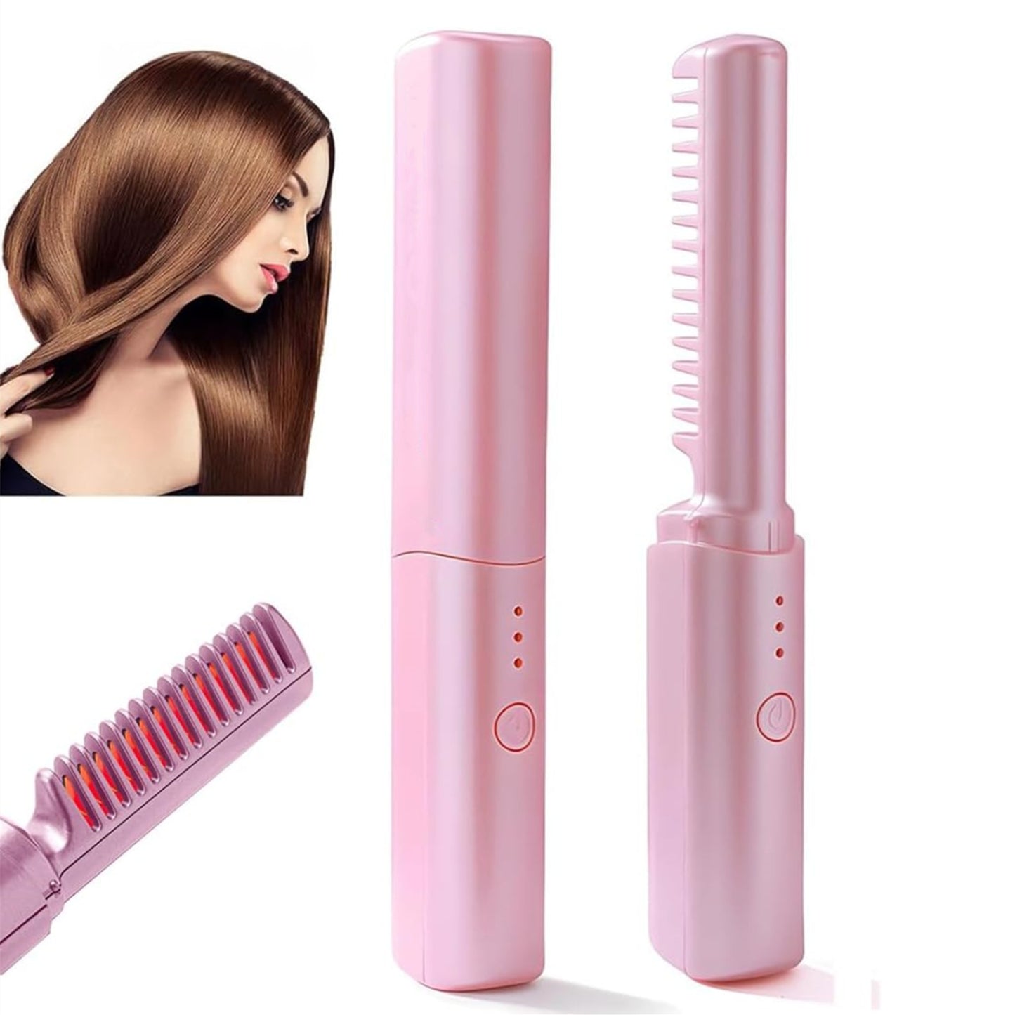 Personal Care Multifunctional Hairstyle Brush USB Rechargeable Mini Hair Straightener Cordless Hair Straightener Brush Curling Iron for Travel